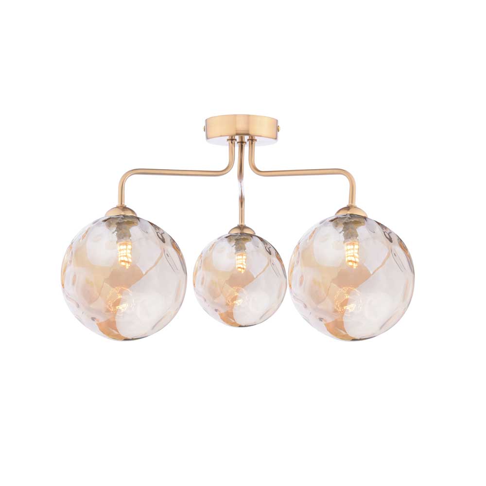 Mármol 3 Light G9 Antique Bronze Semi Flush Ceiling Light C/W Champagne Dimpled Glass Shades