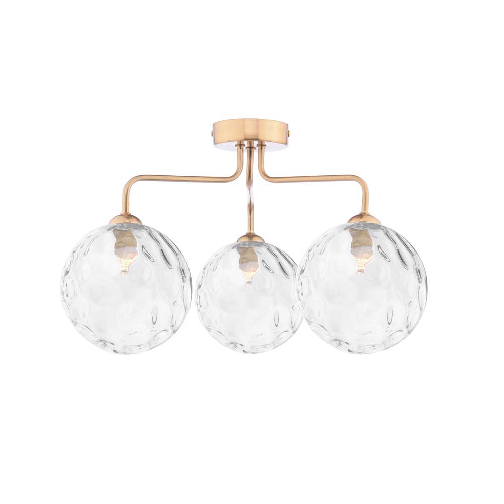 Mármol 3 Light G9 Antique Bronze Semi Flush Ceiling Light C/W Clear Dimpled Glass Shades