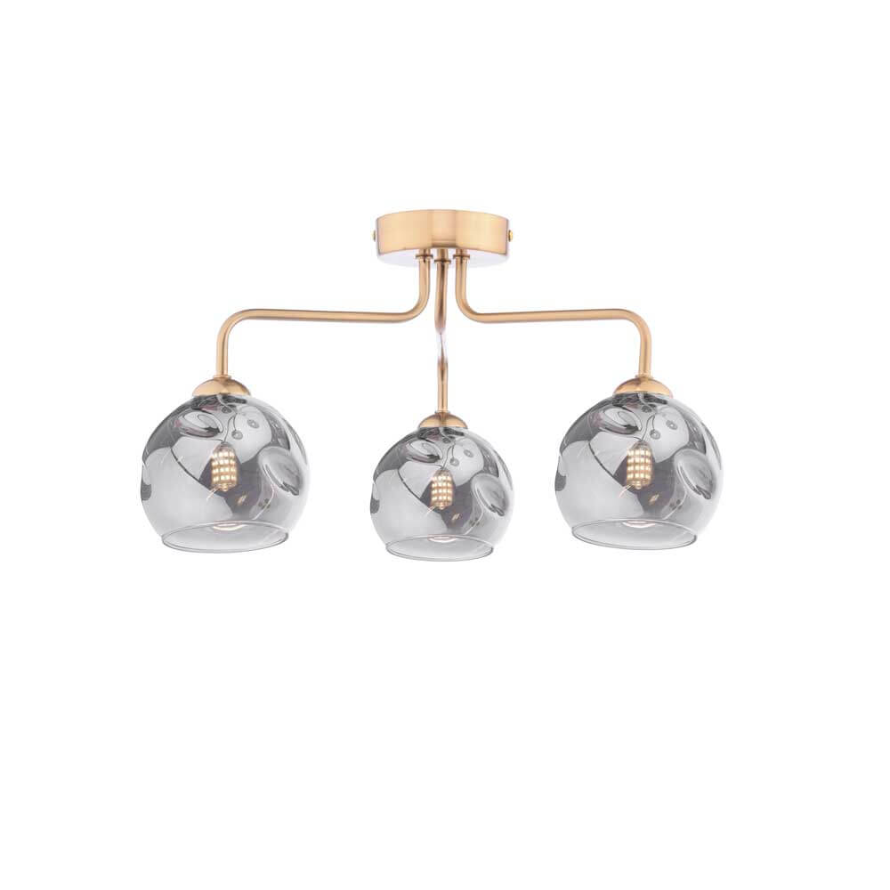Mármol 3 Light G9 Antique Bronze Semi Flush Ceiling Light C/W Smoked Organic Glass Shades