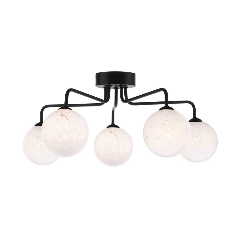 Mármol 5 Light G9 Black Semi Flush Ceiling Light C/W Pulque Confetti Glass Shades