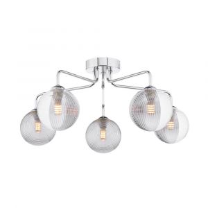 Mármol 5 Light G9 Polished Chrome Semi Flush Ceiling Light C/W 10cm Smoked & Clear Ribbed Glass Shades