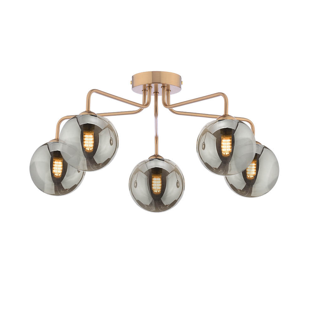 Mármol 5 Light G9 Antique Bronze Semi Flush Ceiling Light C/W Smoked Glass Shade