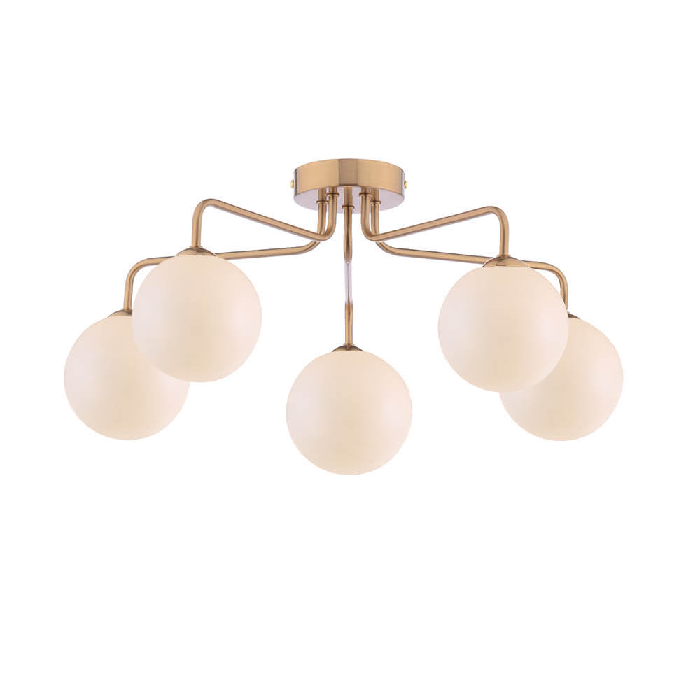Mármol 5 Light G9 Antique Bronze Semi Flush Ceiling Light C/W Opal Glass Shade