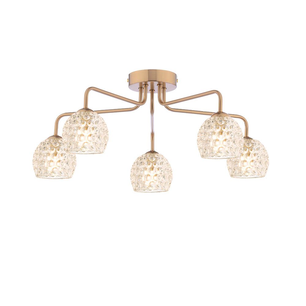 Mármol 5 Light G9 Antique Bronze Semi Flush Ceiling Light C/W Clear Dimpled Open Style Glass Shade