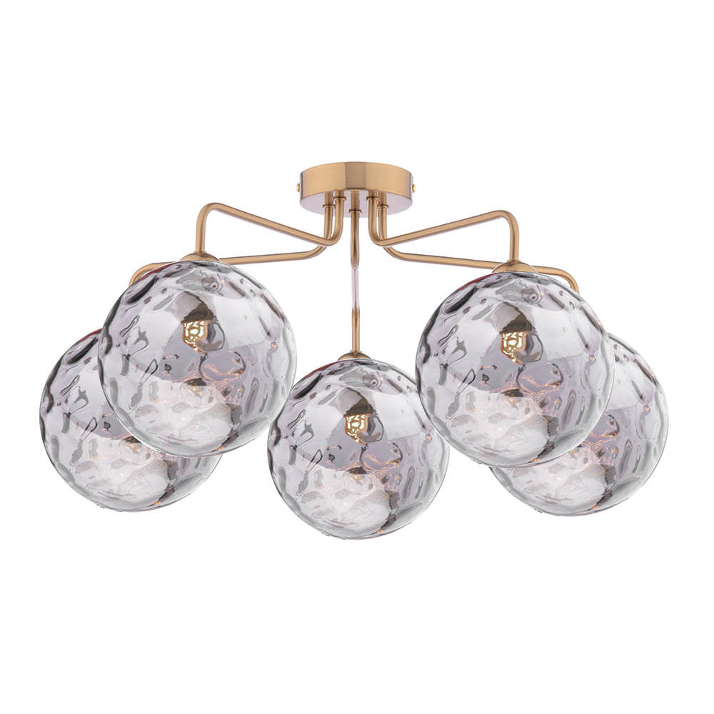 Mármol 5 Light G9 Antique Bronze Semi Flush Ceiling Light C/W Smoked Dimpled Glass Shades