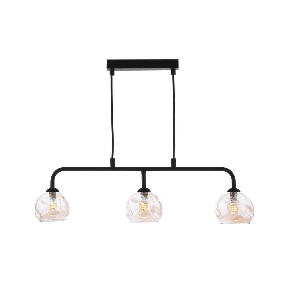 Mármol 3 Light G9 Black Adjustable Linear Bar Pendant C/W Champagne Organic Glass Shades