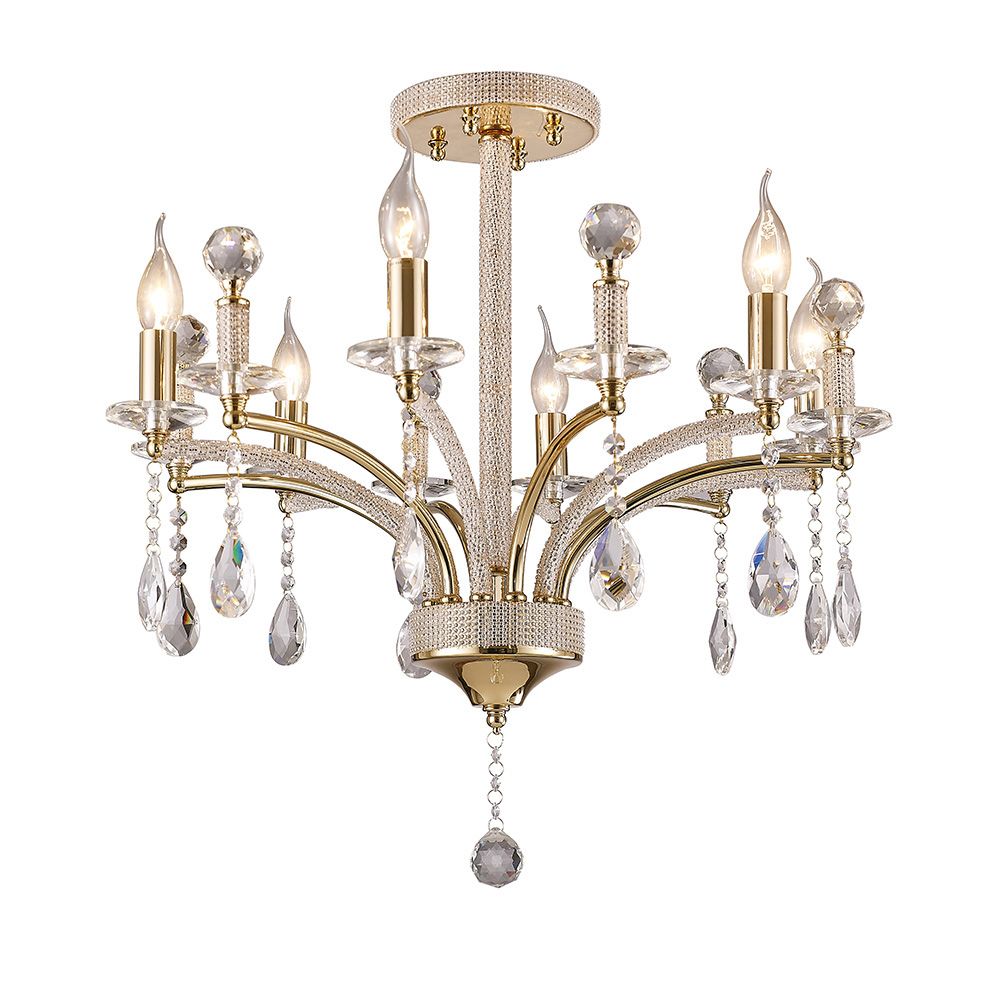 Fiore 62cm Pendant 6 Light E14 French Gold/Crystal