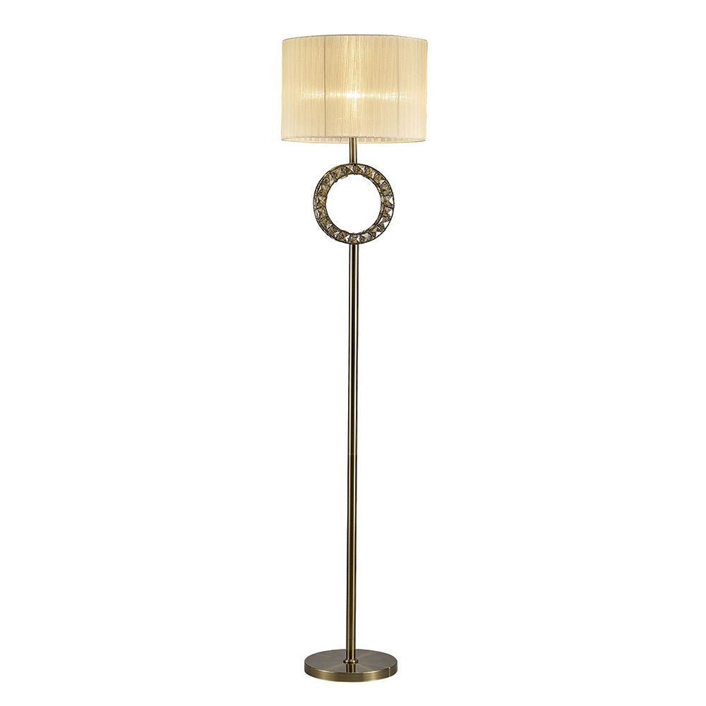 Florence Round Floor Lamp With Cream Shade 1 Light E27 Antique Brass/Crystal Item Weight: 18.24kg