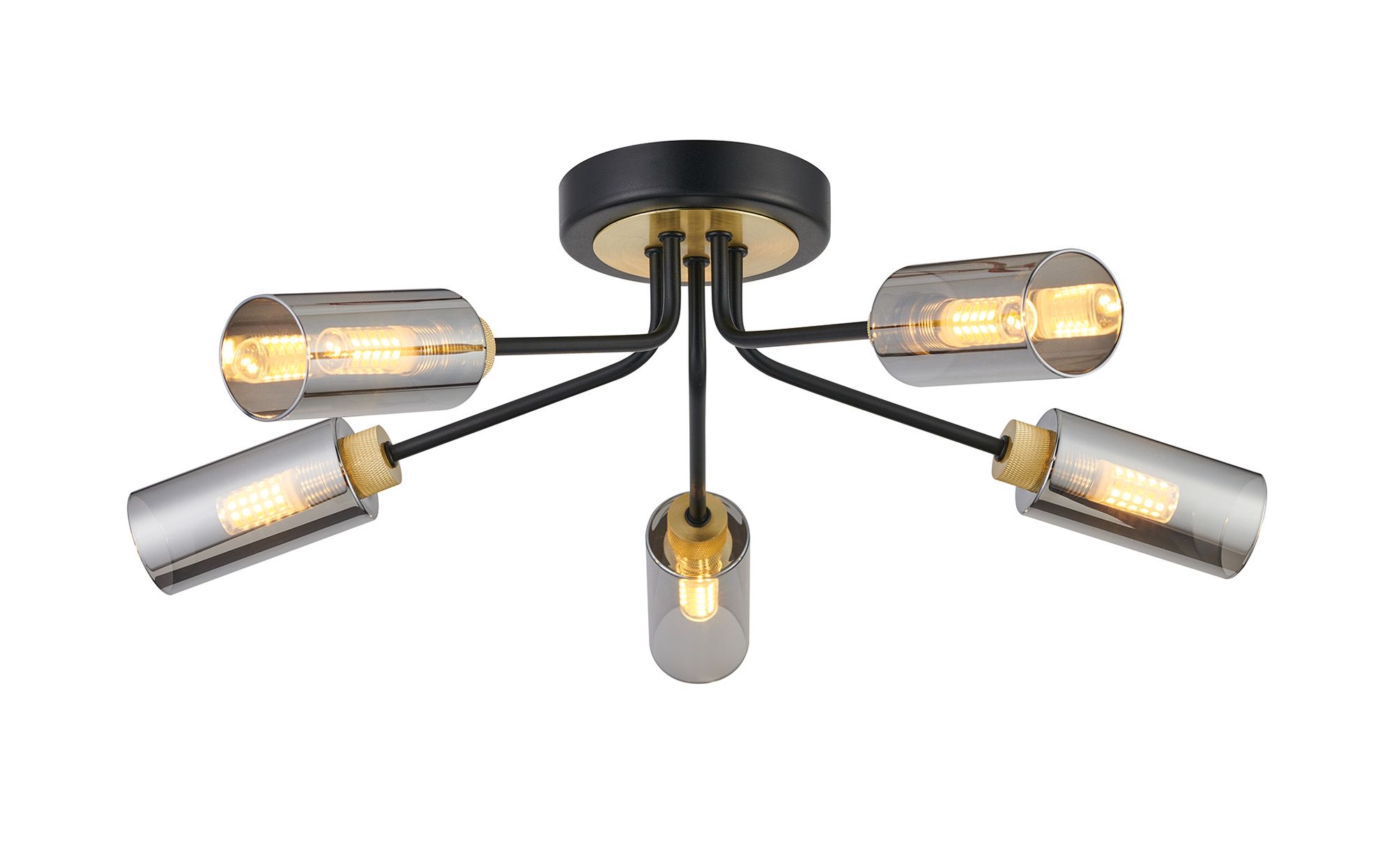 Frau 51cm Ceiling, 5 Light G9, Satin Black/Gold/Smoked Glass