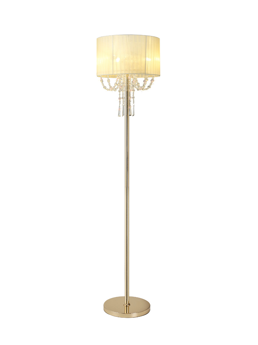 Freida Floor Lamp With Ivory Cream Shade 3 Light E14 French Gold/Crystal