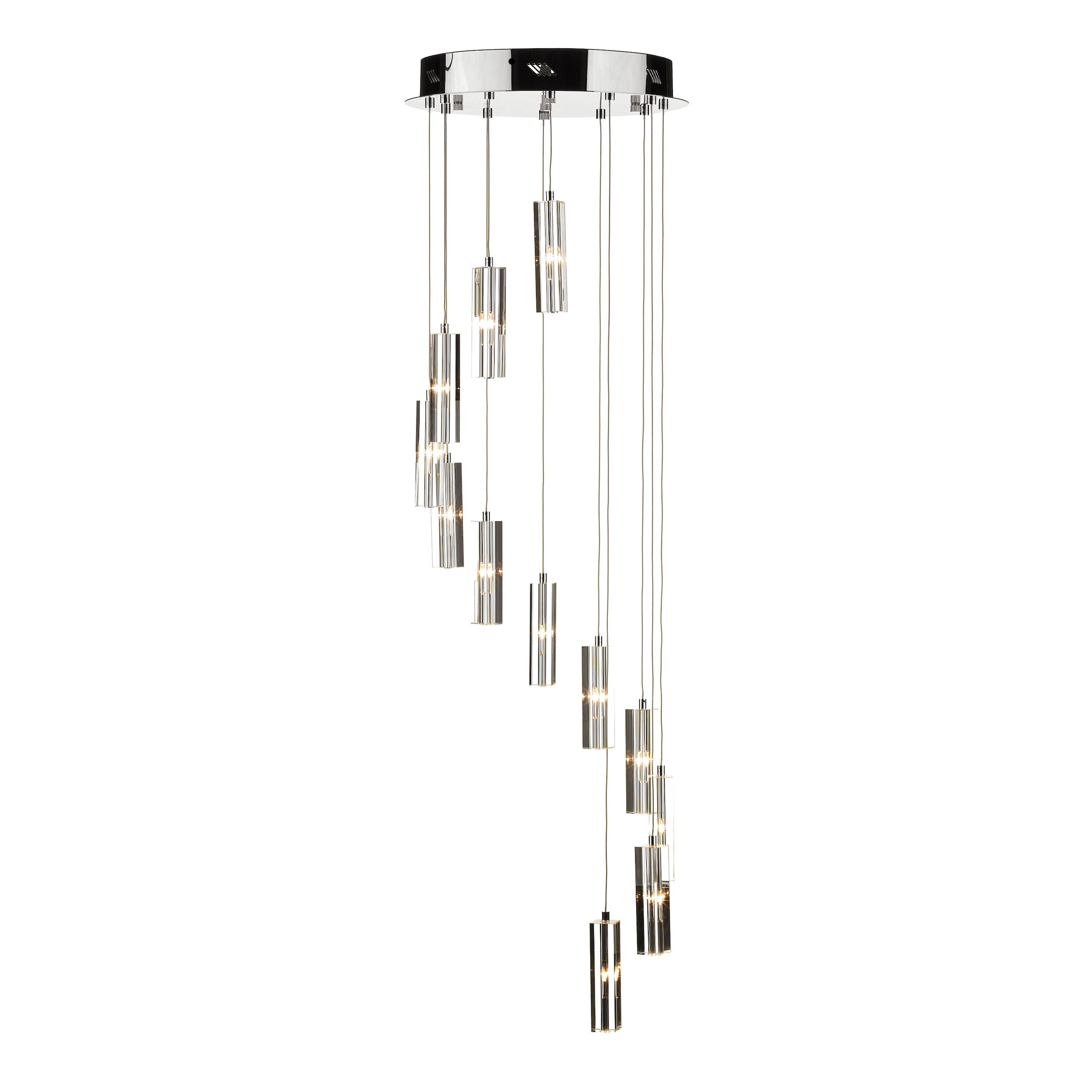 Llovizna 12 Light 24W Integrated LED Polished Chrome Adjustable Cluster Pendant With Faifo Glass Shades
