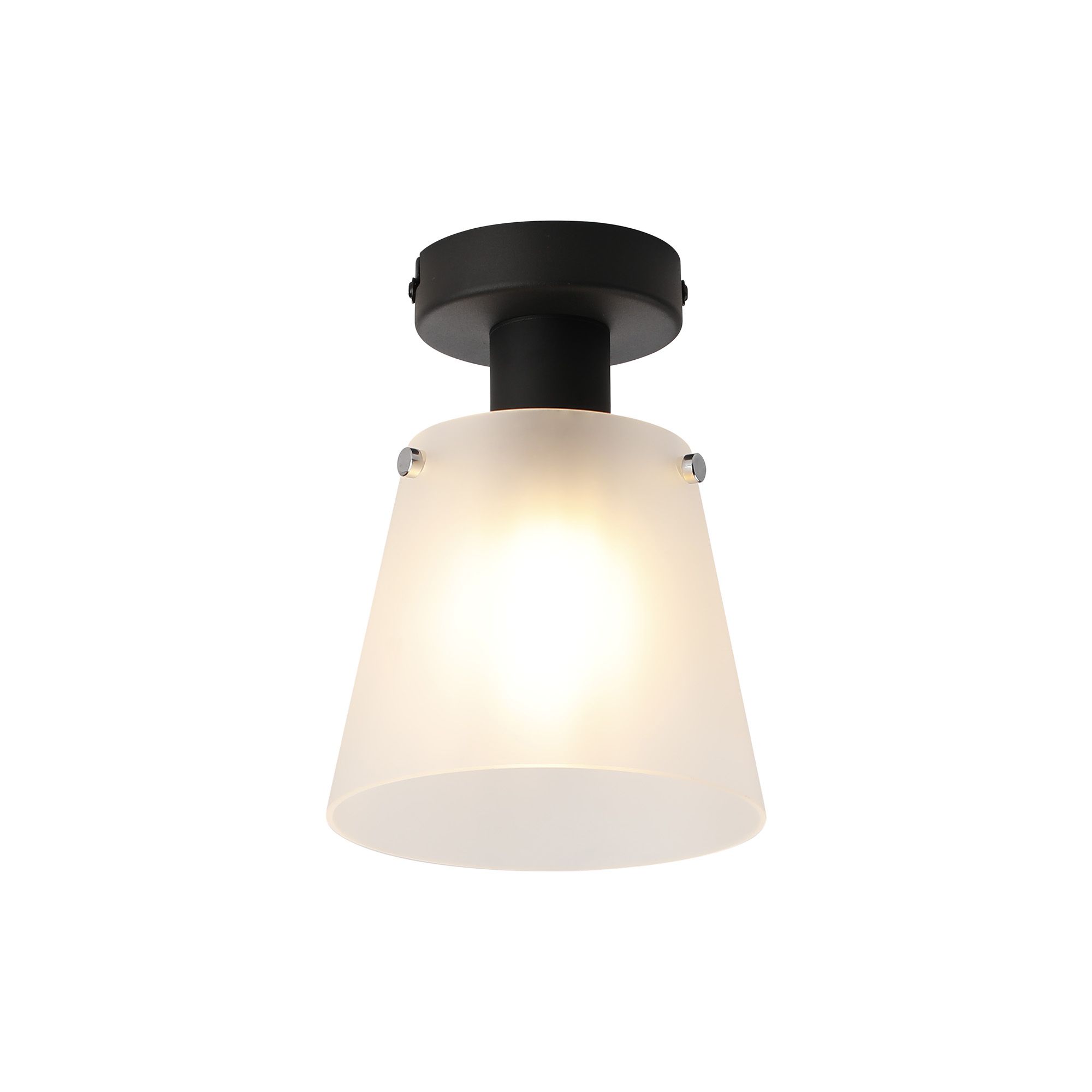 Galli Ceiling Light With 16cm x 14cm Shade, 1 Light E27, Sand Black/Frosted White Glass Shade