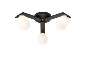 Gioiello 51cm Flush Ceiling, 3 Light G9, IP44, Black/Polished Chrome/Opal Smooth Tubular Glass