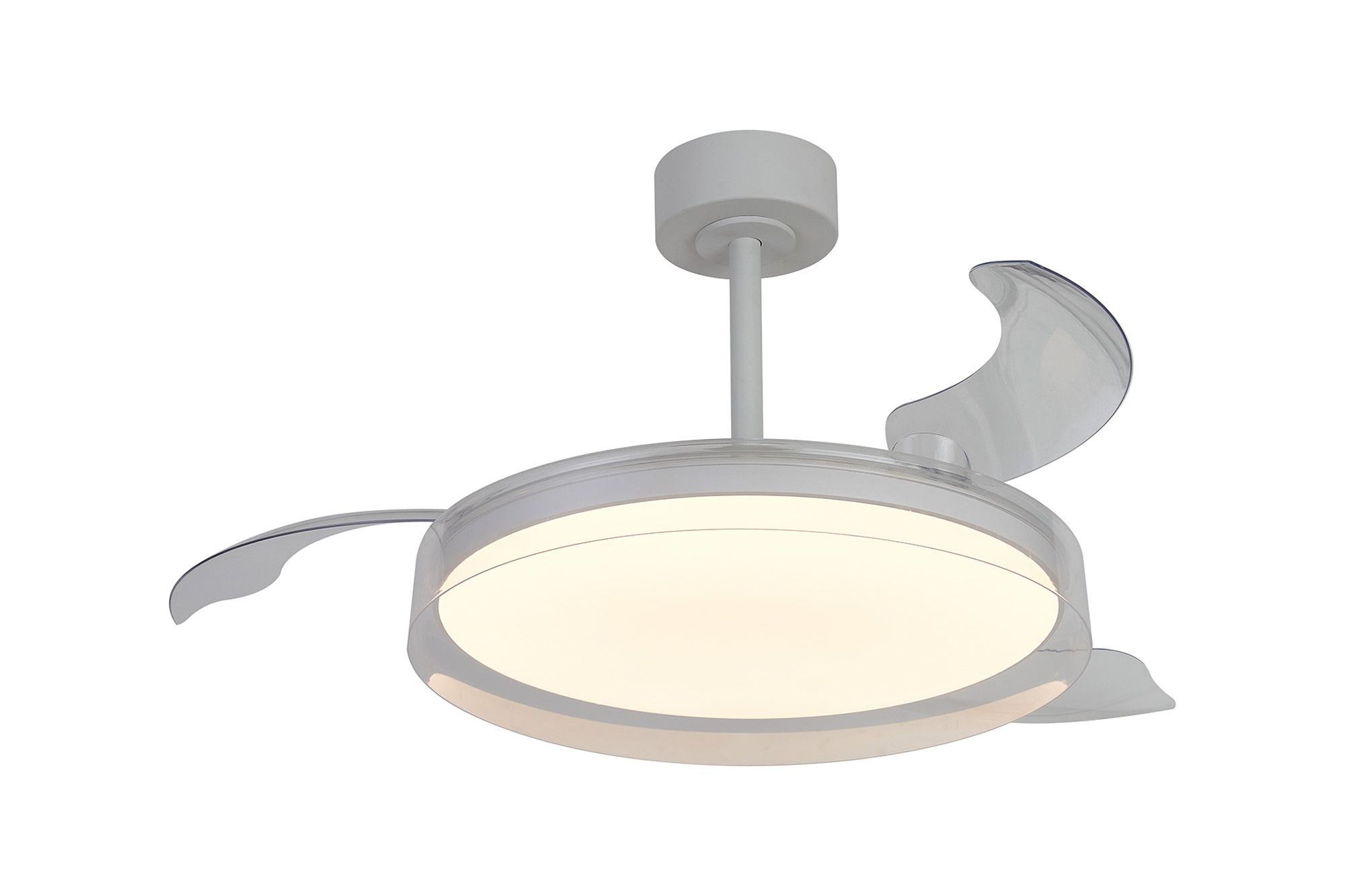Glass Fan 53cm 40W LED Dimmable Ceiling Light With Built-In 30W DC Fan, 3000-5000K Remote Control, 6400lm, White/Clear, 5yrs Warranty