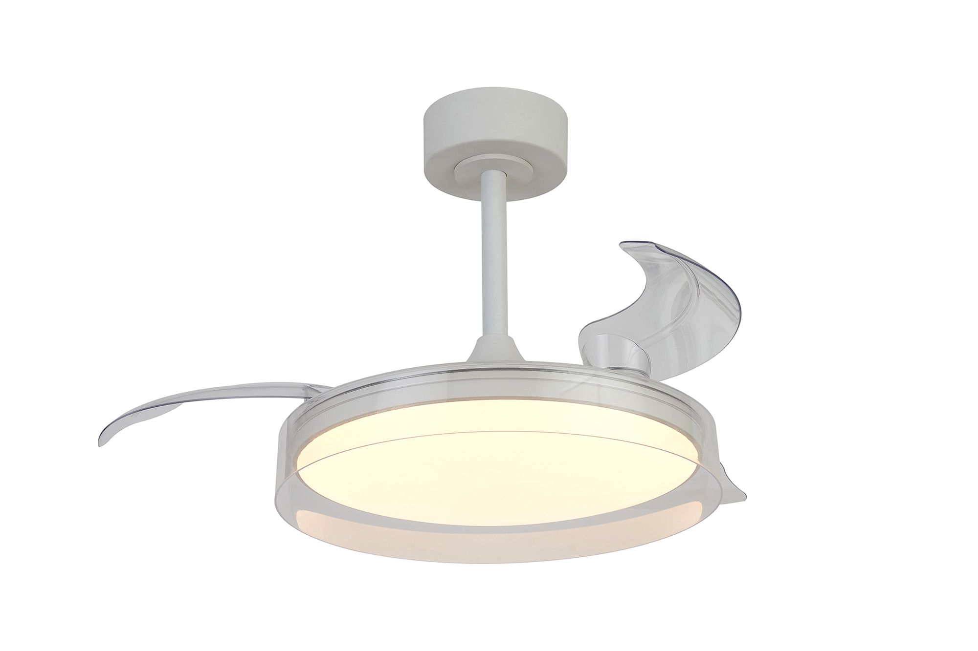 Glass Fan 44cm 36W LED Dimmable Ceiling Light With Built-In 25W DC Fan, 3000-5000K Remote Control, 5710lm, White/Clear, 5yrs Warranty
