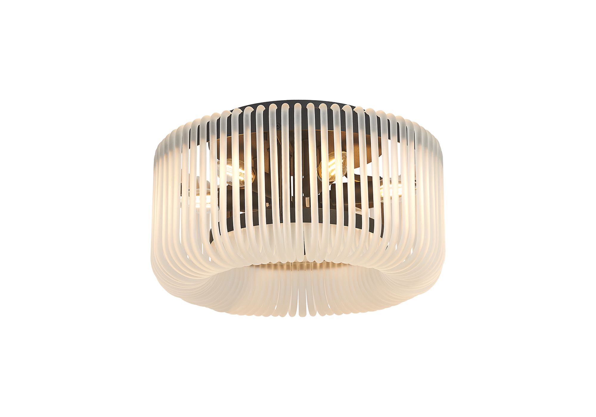 Guzzini 40cm Round Flush Ceiling Light, 6 x E14, Black/Frosted Glass