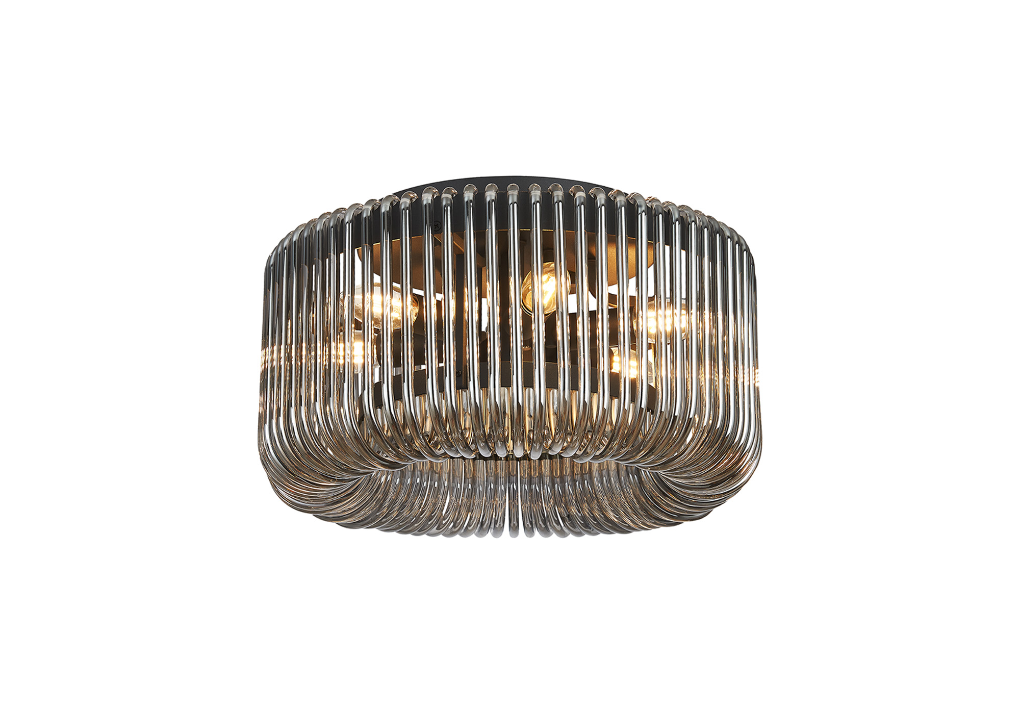 Guzzini 40cm Round Flush Ceiling Light, 6 x E14, Black/Smoke Glass