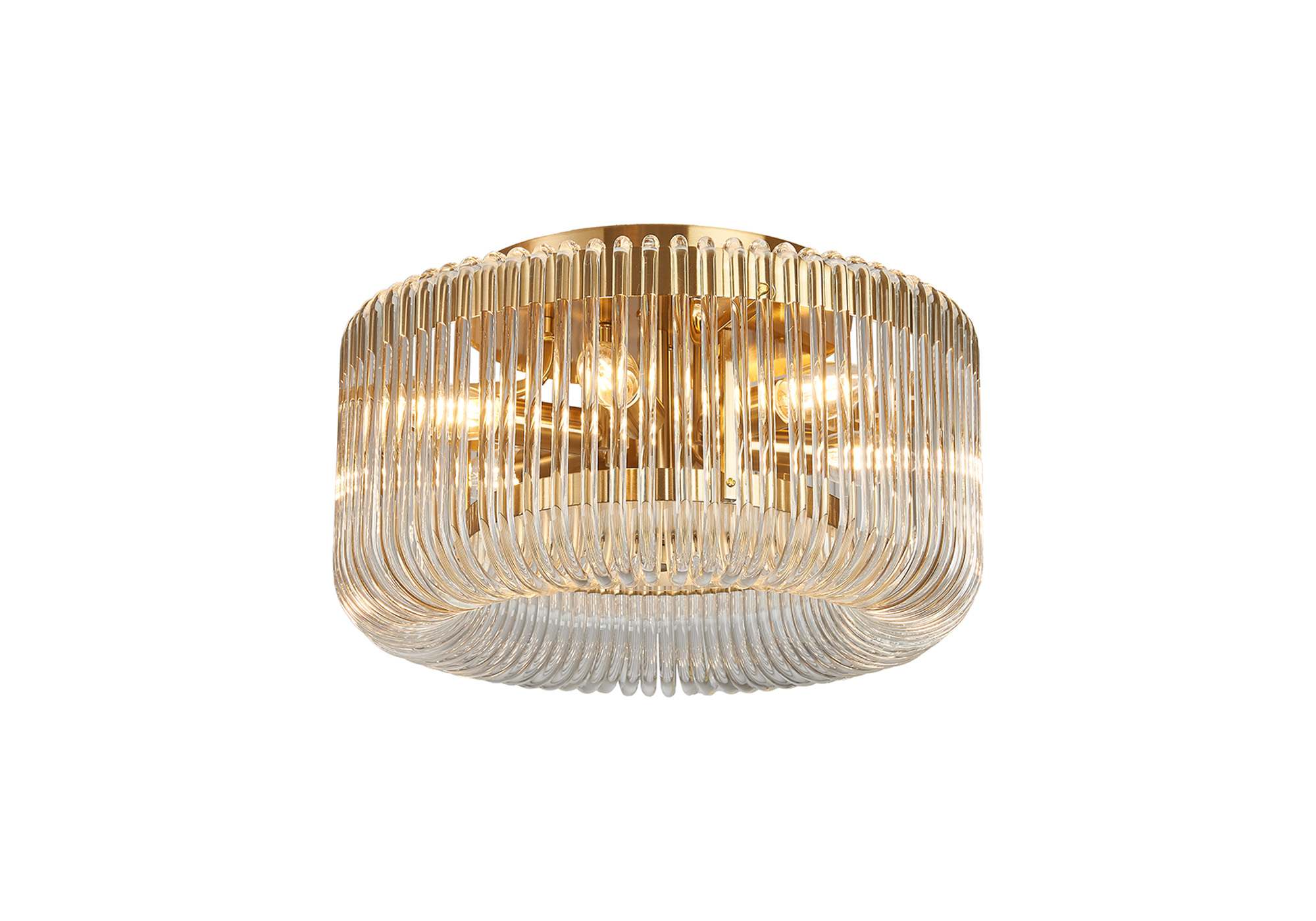 Guzzini 40cm Round Flush Ceiling Light, 6 x E14, Brass/Clear Glass