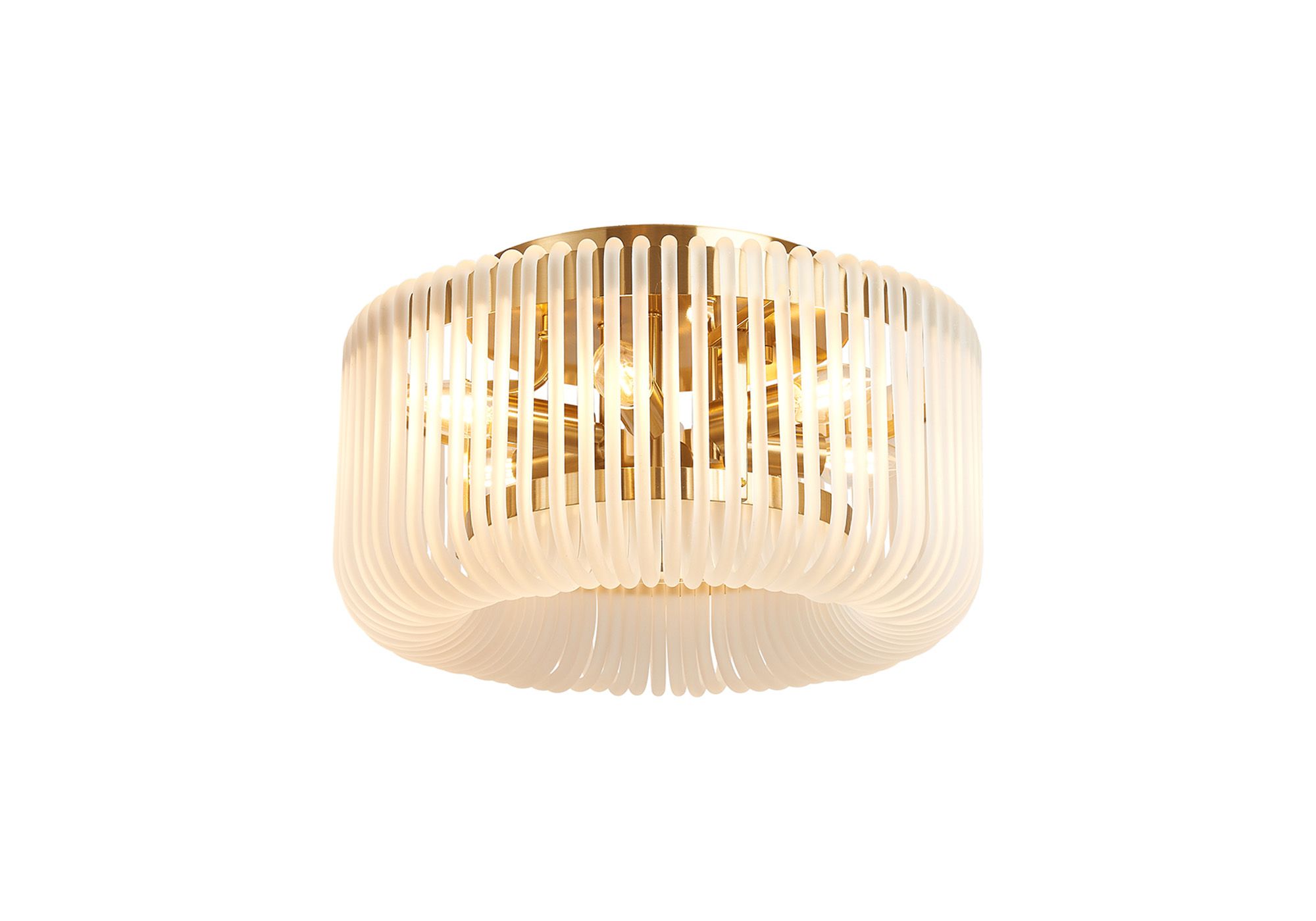 Guzzini 40cm Round Flush Ceiling Light, 6 x E14, Brass/Frosted Glass