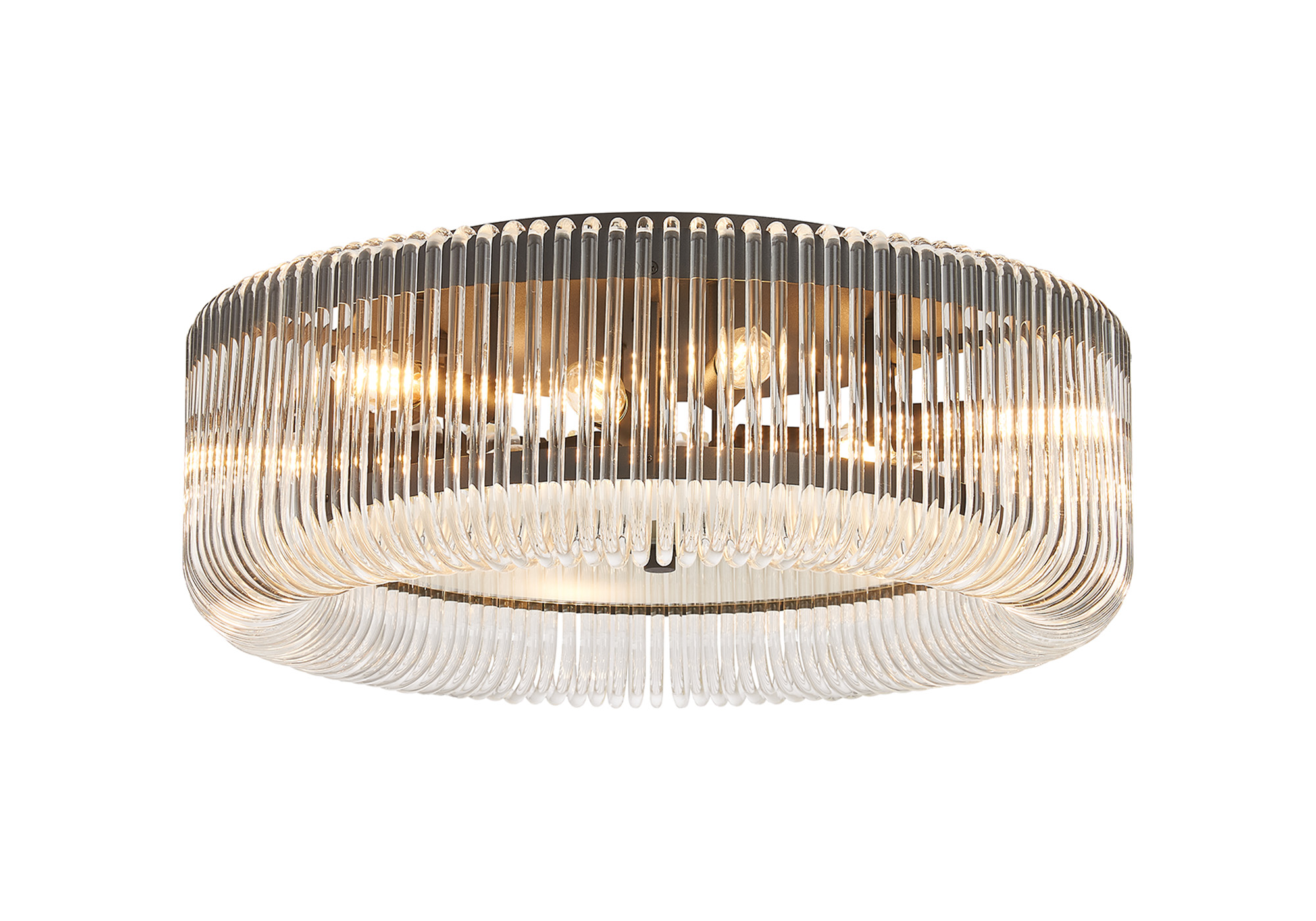 Guzzini 60cm Round Flush Ceiling Light, 9 x E14, Black/Clear Glass