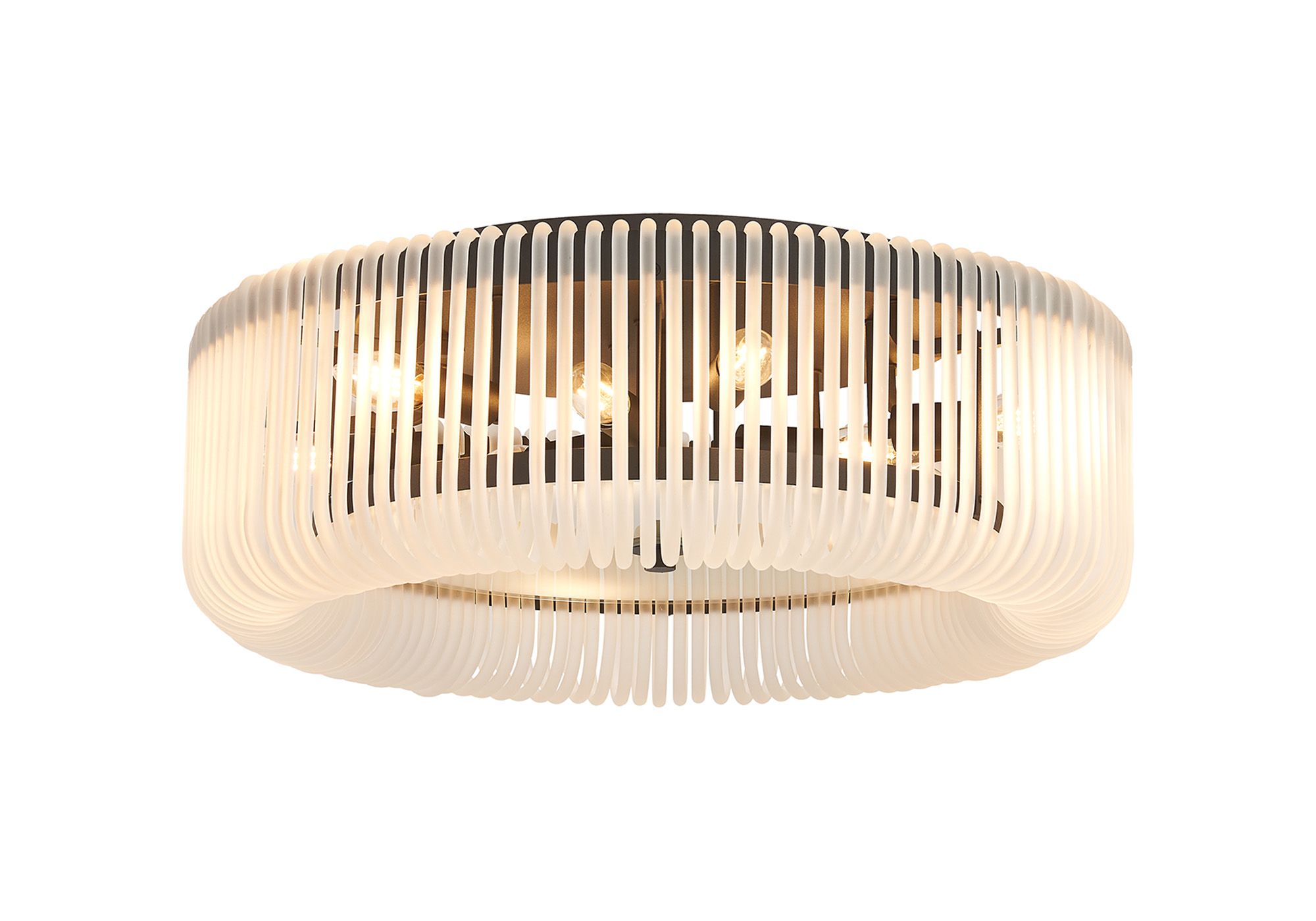 Guzzini 60cm Round Flush Ceiling Light, 9 x E14, Black/Frosted Glass