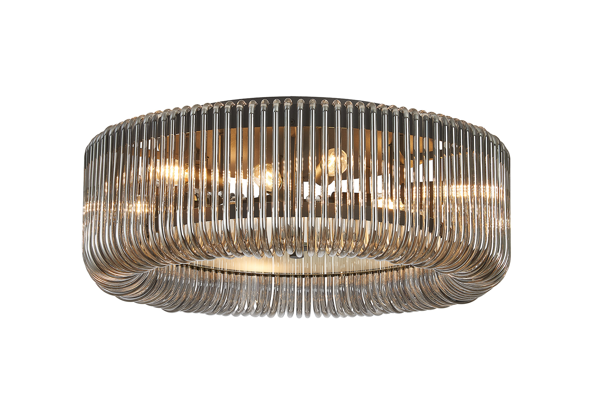 Guzzini 60cm Round Flush Ceiling Light, 9 x E14, Black/Smoke Glass