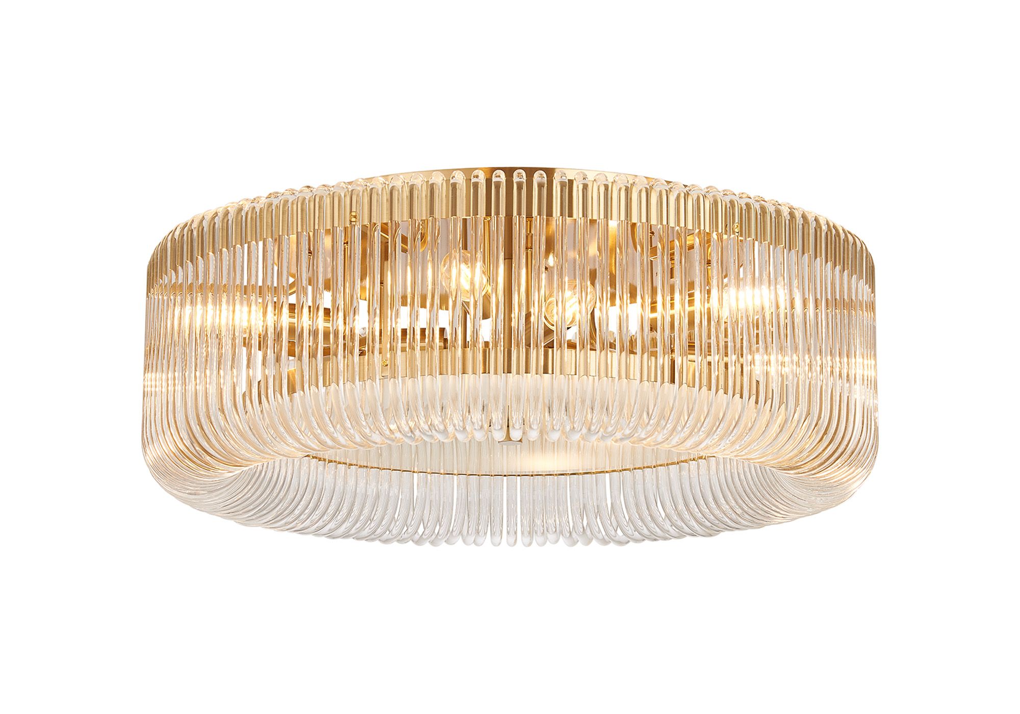Guzzini 60cm Round Flush Ceiling Light, 9 x E14, Brass/Clear Glass
