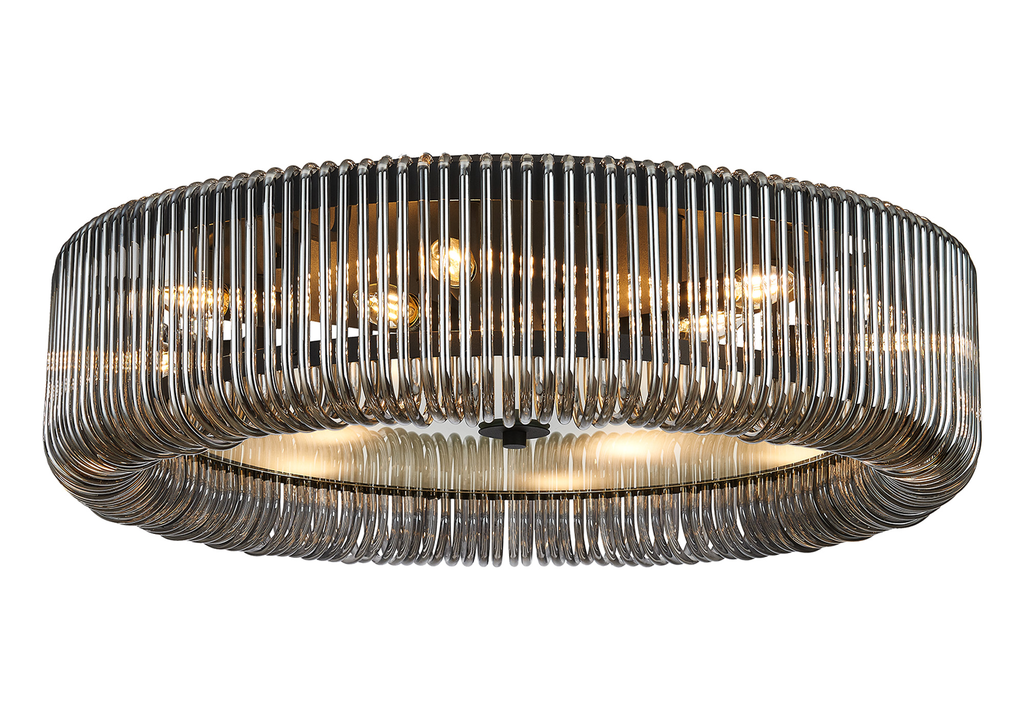 Guzzini 78cm Round Flush Ceiling Light, 12 x E14, Black/Smoke Glass