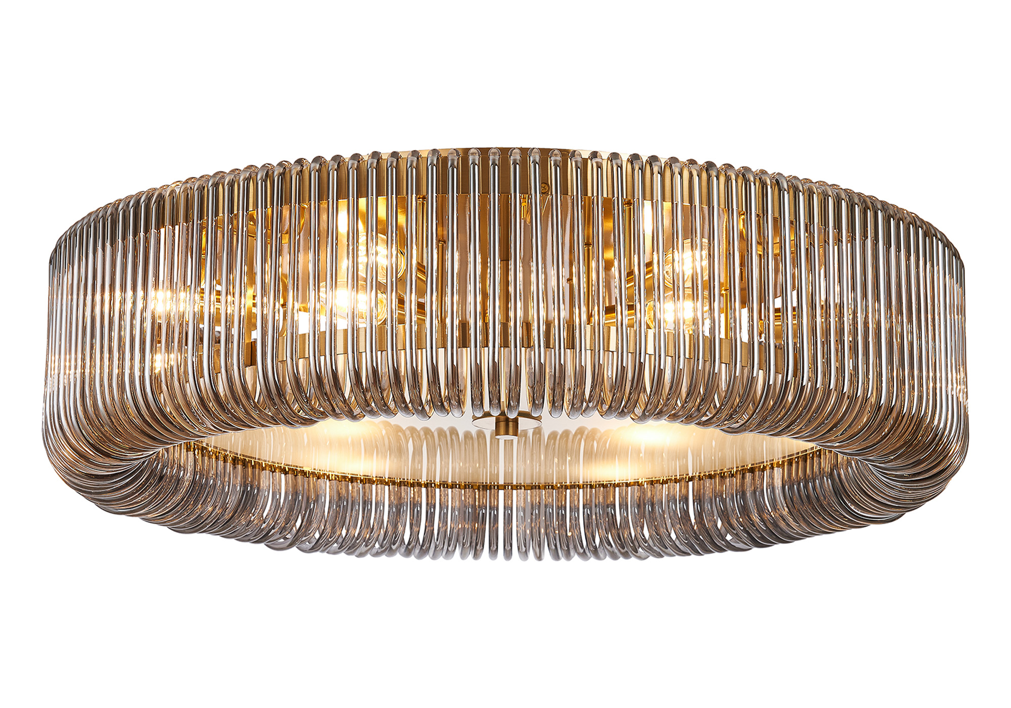 Guzzini 78cm Round Flush Ceiling Light, 12 x E14, Brass/Smoke Glass