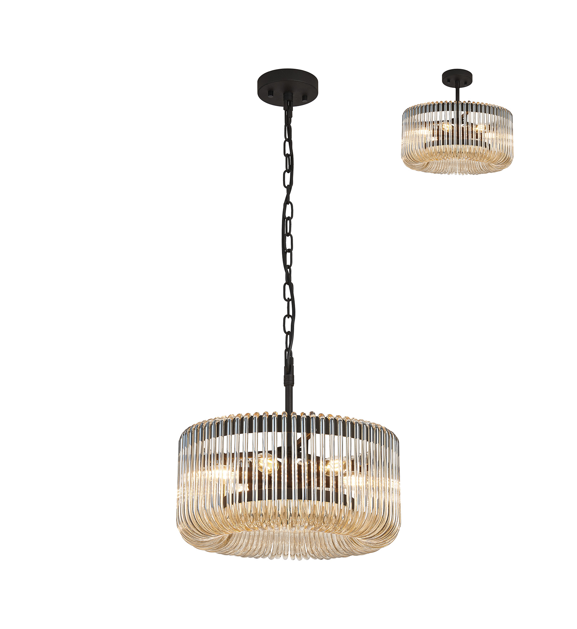 Guzzini 40cm Round Pendant, 6 x E14, Black/Smoke Brown Glass