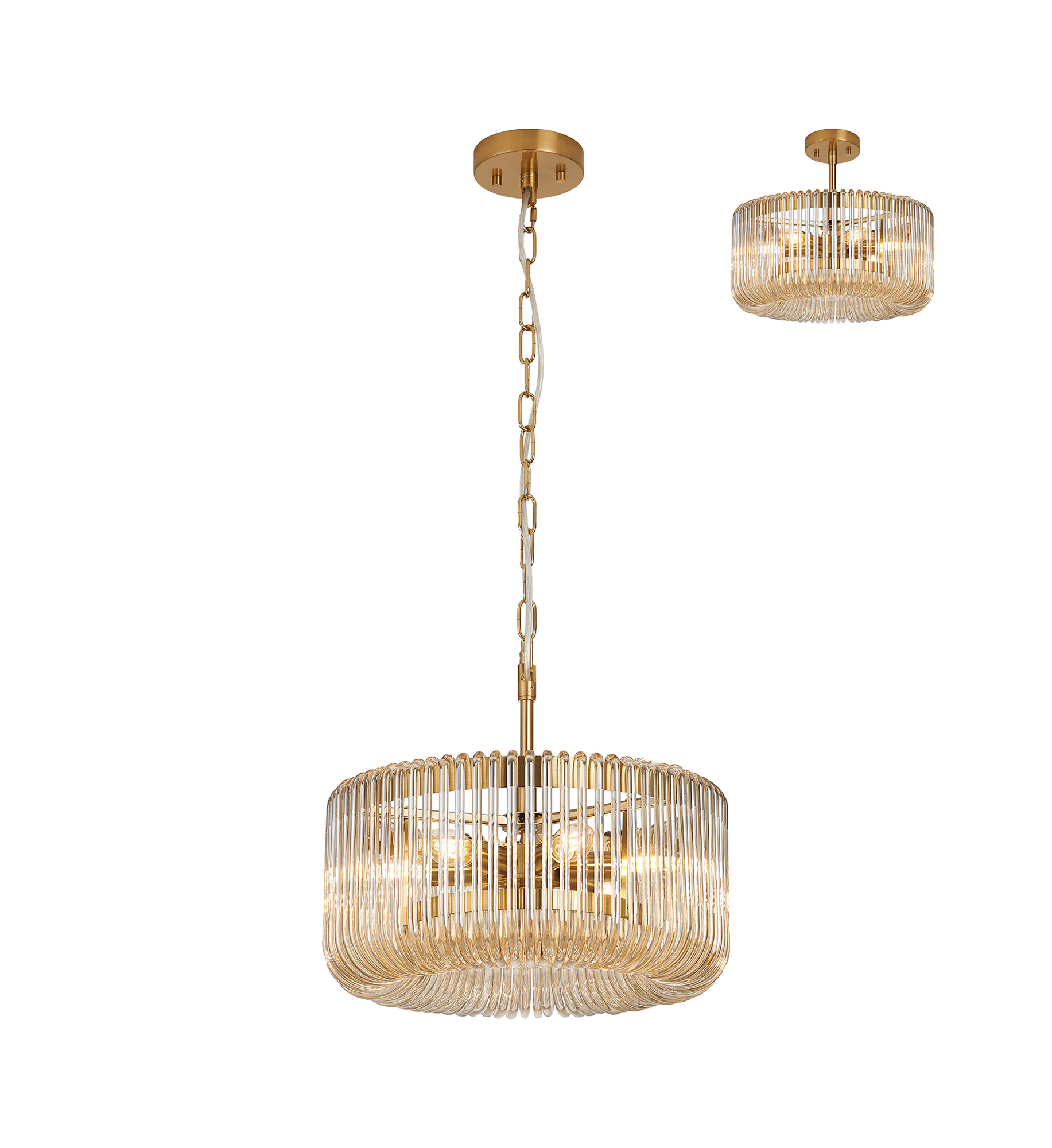 Guzzini 40cm Round Pendant, 6 x E14, Brass/Smoke Brown Glass