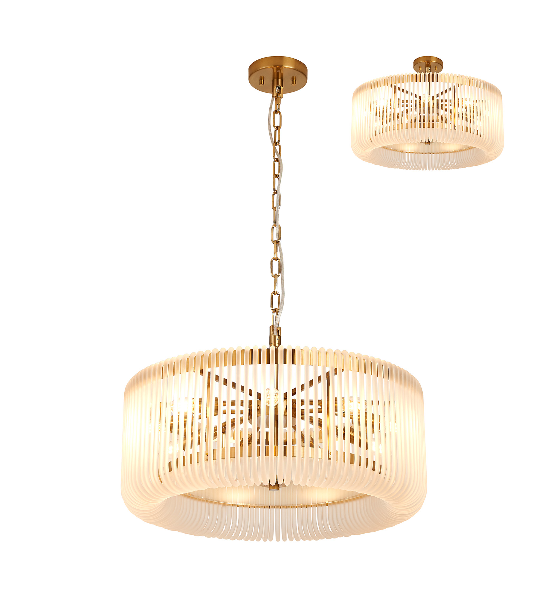 Guzzini 60cm Round Pendant/Semi Ceiling, 9 x E14, Brass/Frosted Glass