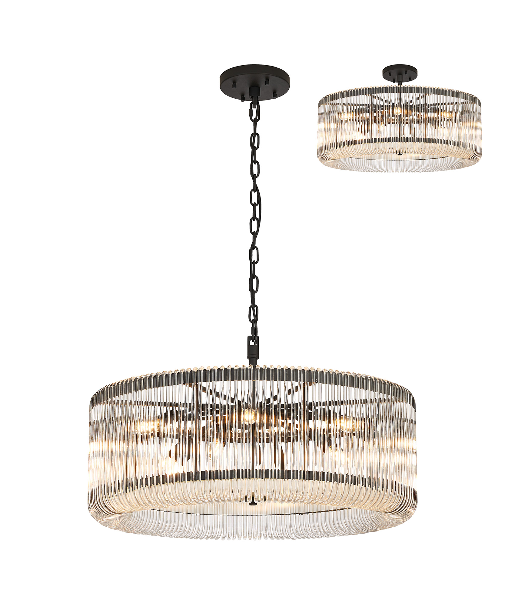 Guzzini 78cm Round Pendant/Semi Ceiling, 12 x E14, Black/Clear Glass, Item Weight: 16kg