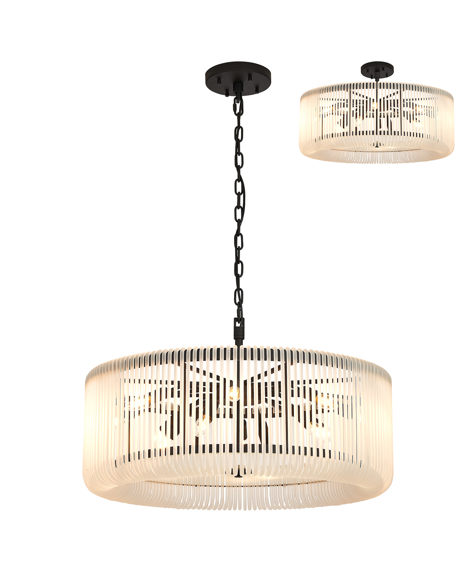 Guzzini 78cm Round Pendant/Semi Ceiling, 12 x E14, Black/Frosted Glass, Item Weight: 16kg