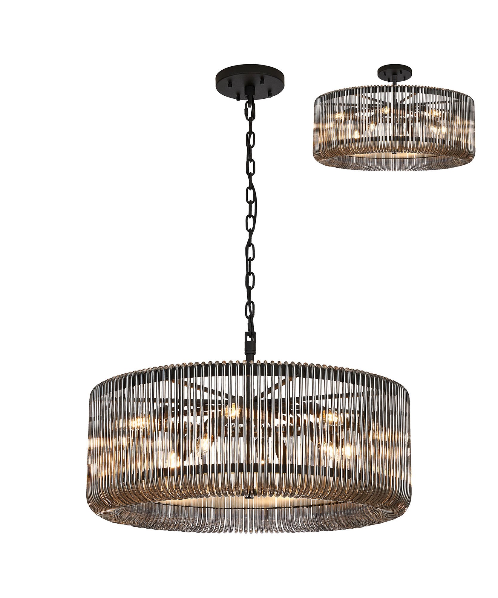Guzzini 78cm Round Pendant/Semi Ceiling, 12 x E14, Black/Smoke Glass, Item Weight: 16kg