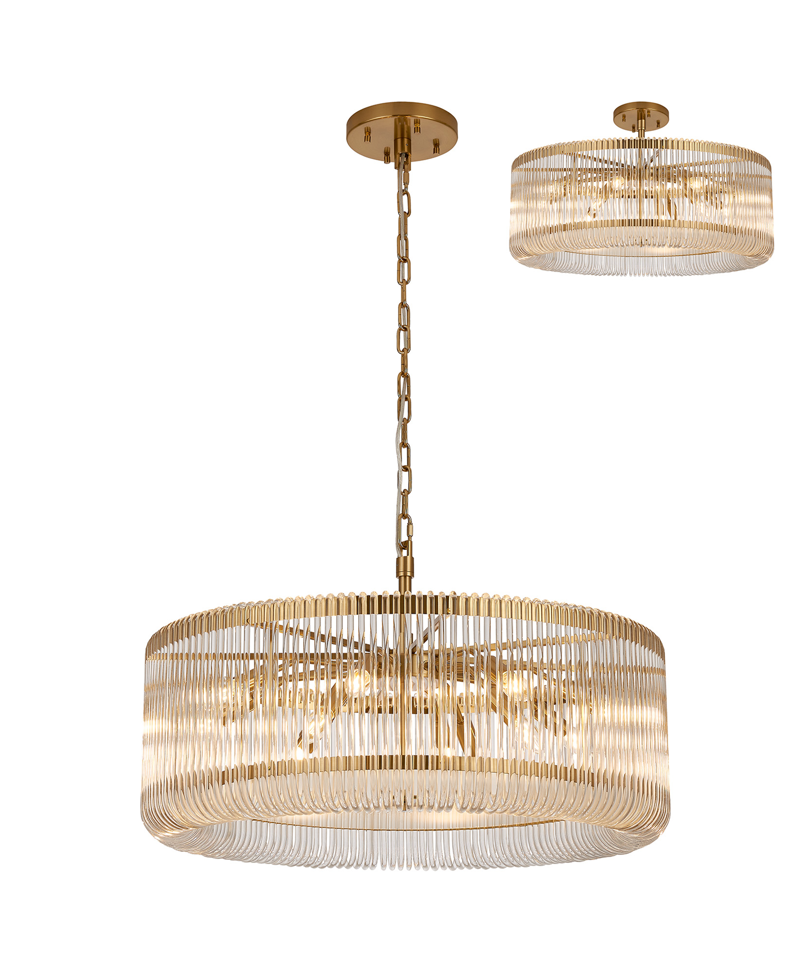 Guzzini 78cm Round Pendant/Semi Ceiling, 12 x E14, Brass/Clear Glass, Item Weight: 16kg