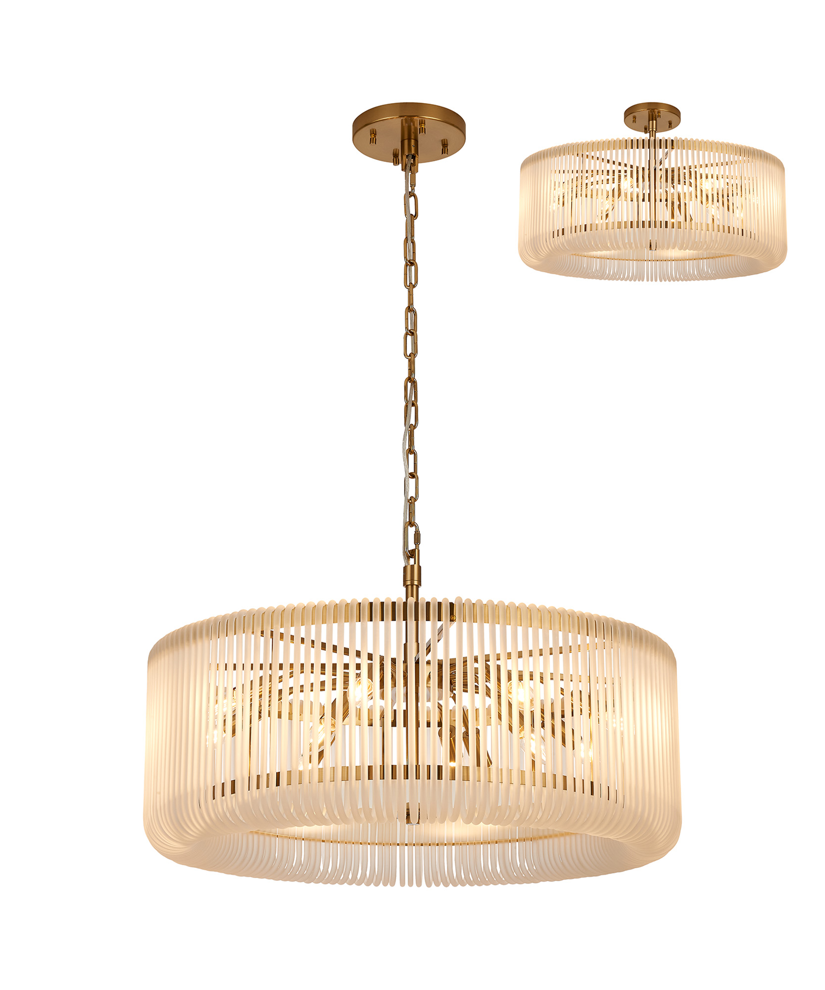 Guzzini 78cm Round Pendant/Semi Ceiling, 12 x E14, Brass/Frosted Glass, Item Weight: 16kg