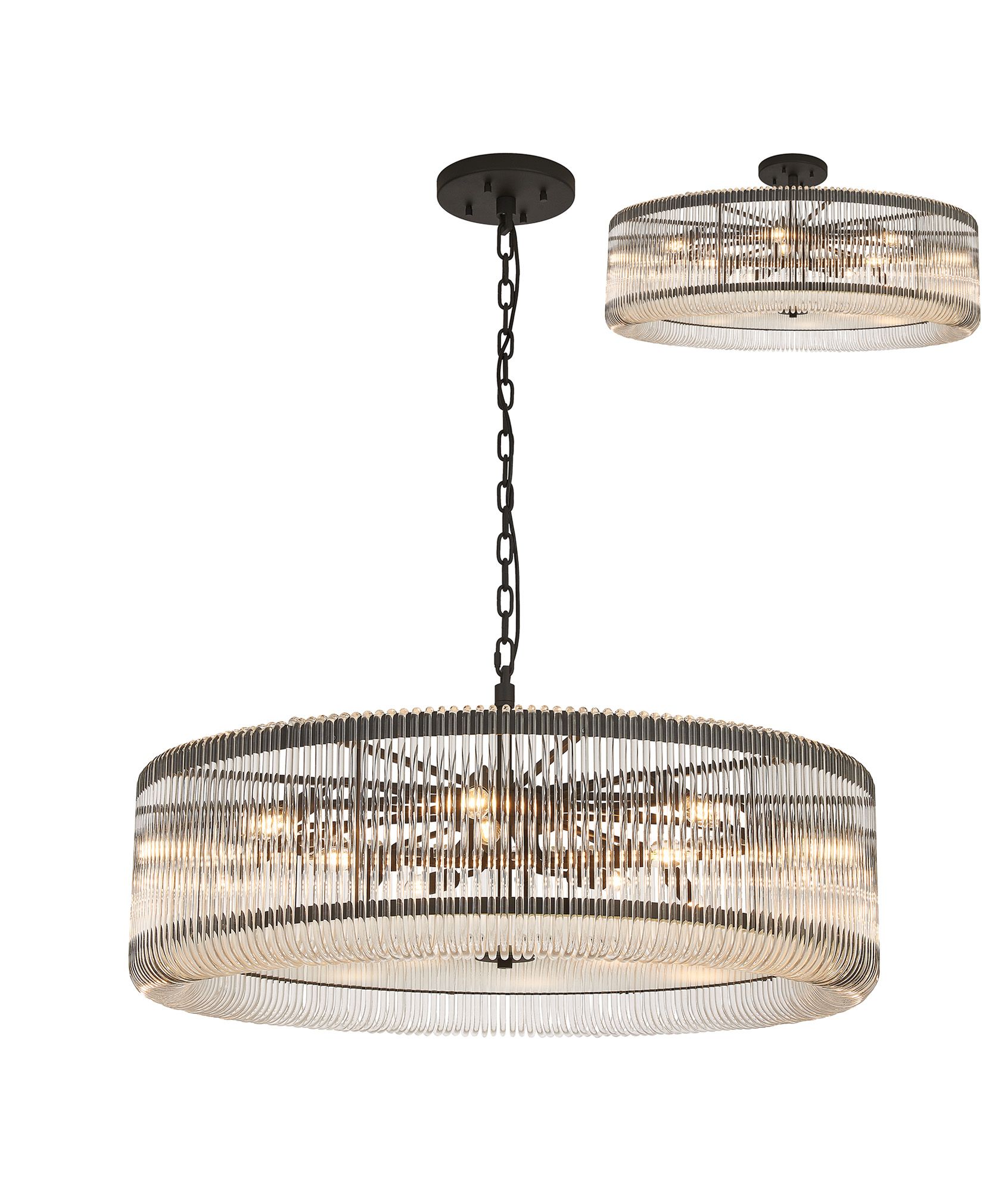 Guzzini 1m Round Pendant/Semi Ceiling, 15 x E14, Black/Clear Glass, Item Weight: 22kg