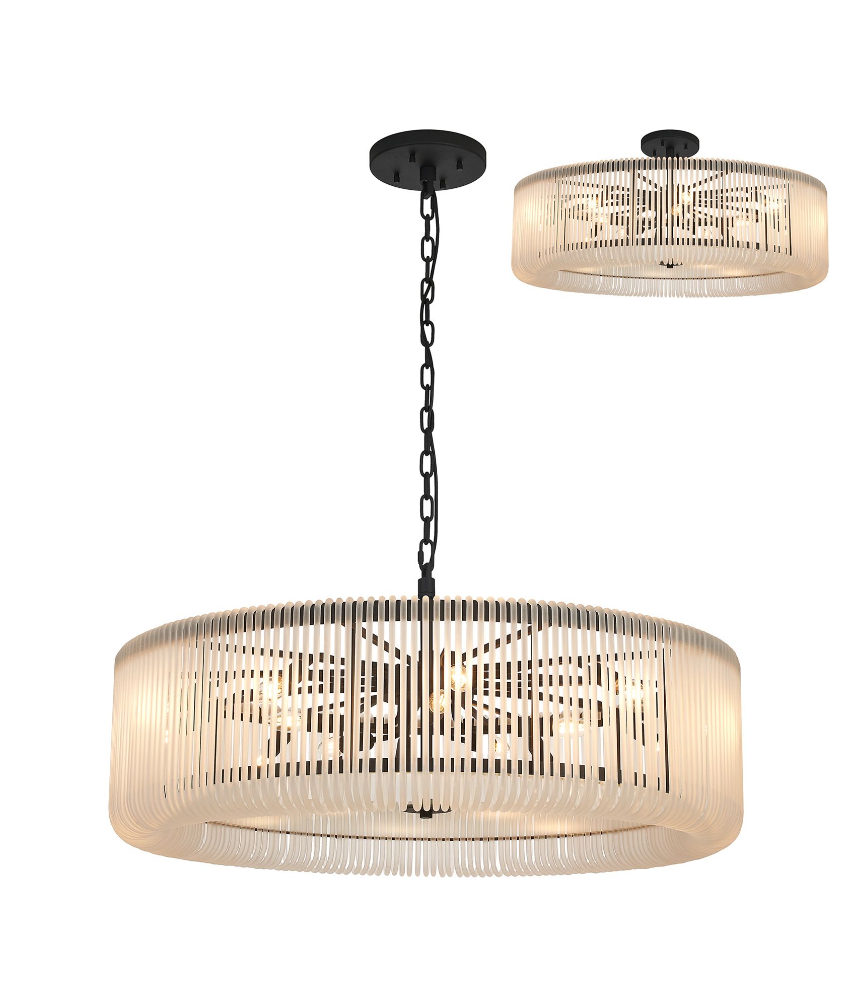 Guzzini 1m Round Pendant/Semi Ceiling, 15 x E14, Black/Frosted Glass, Item Weight: 22kg