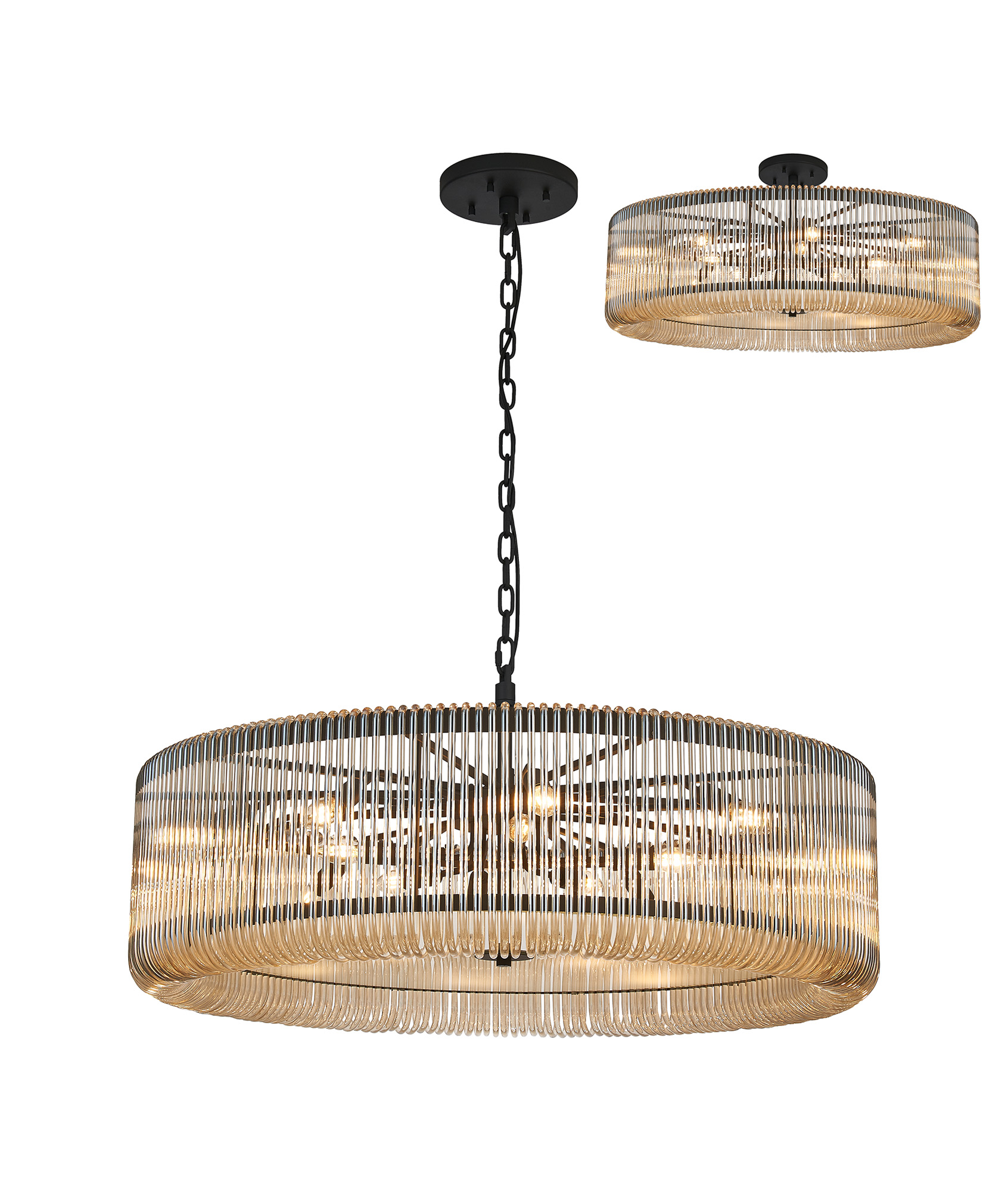Guzzini 1m Round Pendant/Semi Ceiling, 15 x E14, Black/Smoke Brown Glass, Item Weight: 22kg
