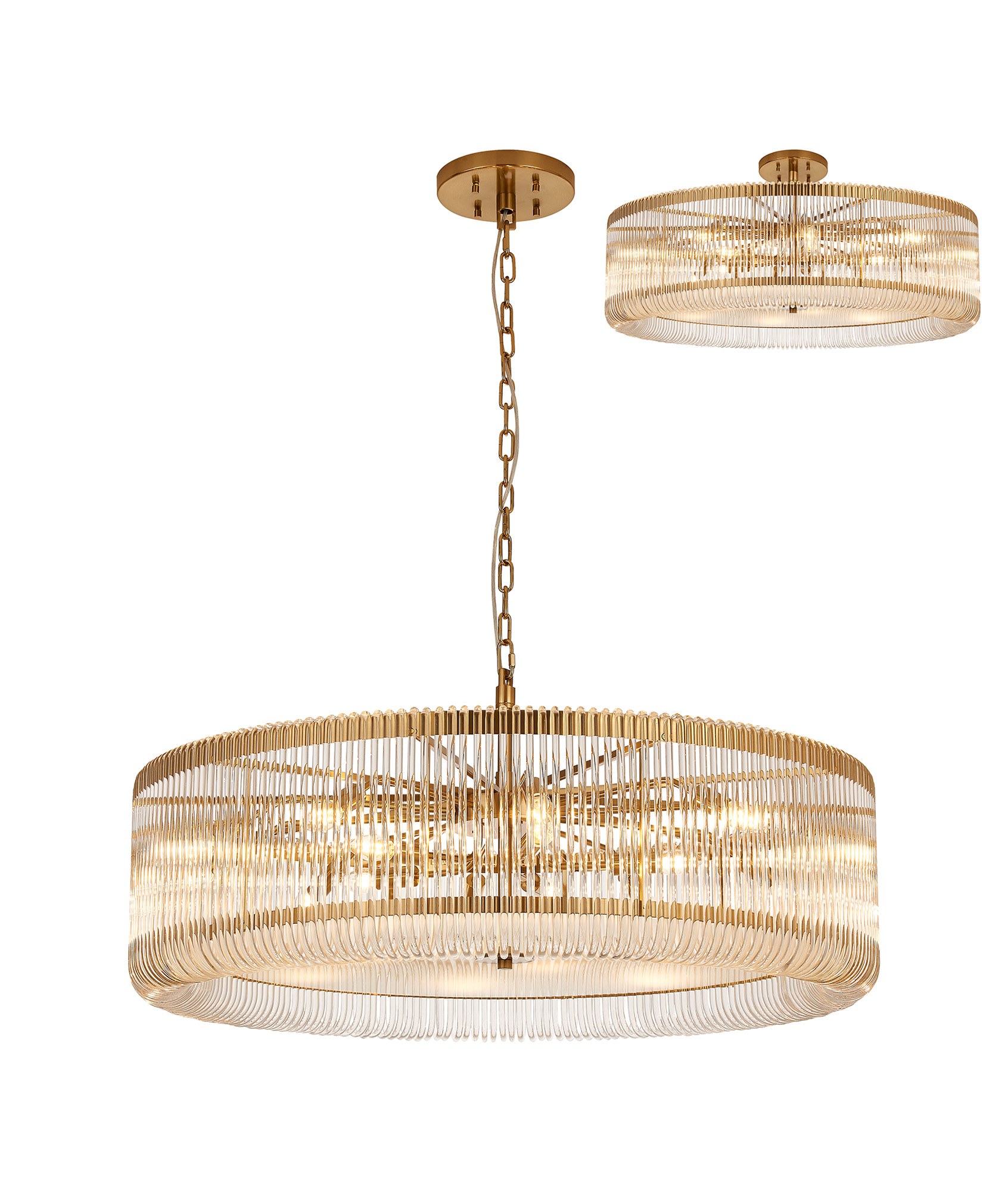 Guzzini 1m Round Pendant/Semi Ceiling, 15 x E14, Brass/Clear Glass, Item Weight: 22kg