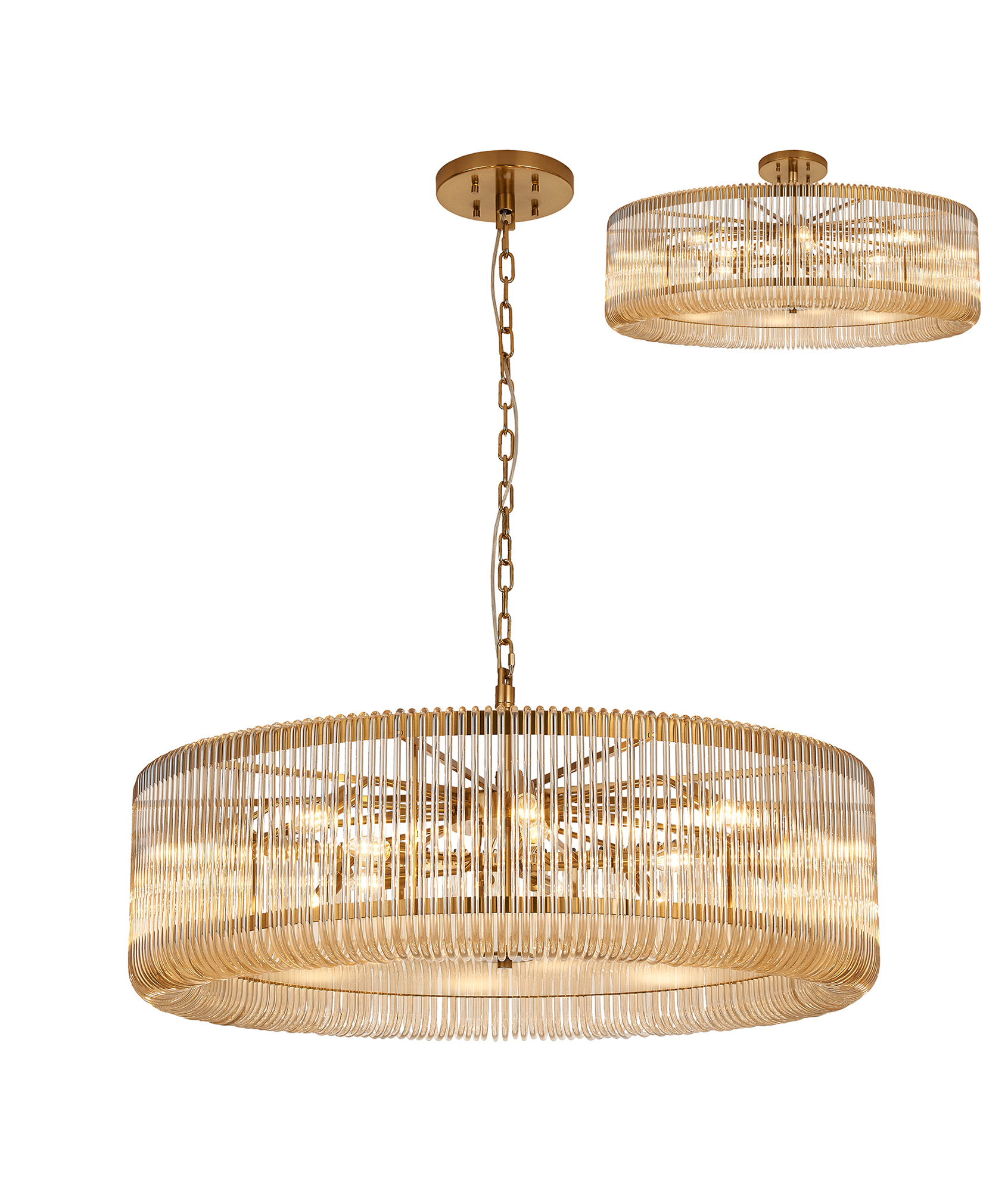 Guzzini 1m Round Pendant/Semi Ceiling, 15 x E14, Brass/Smoke Brown Glass, Item Weight: 22kg