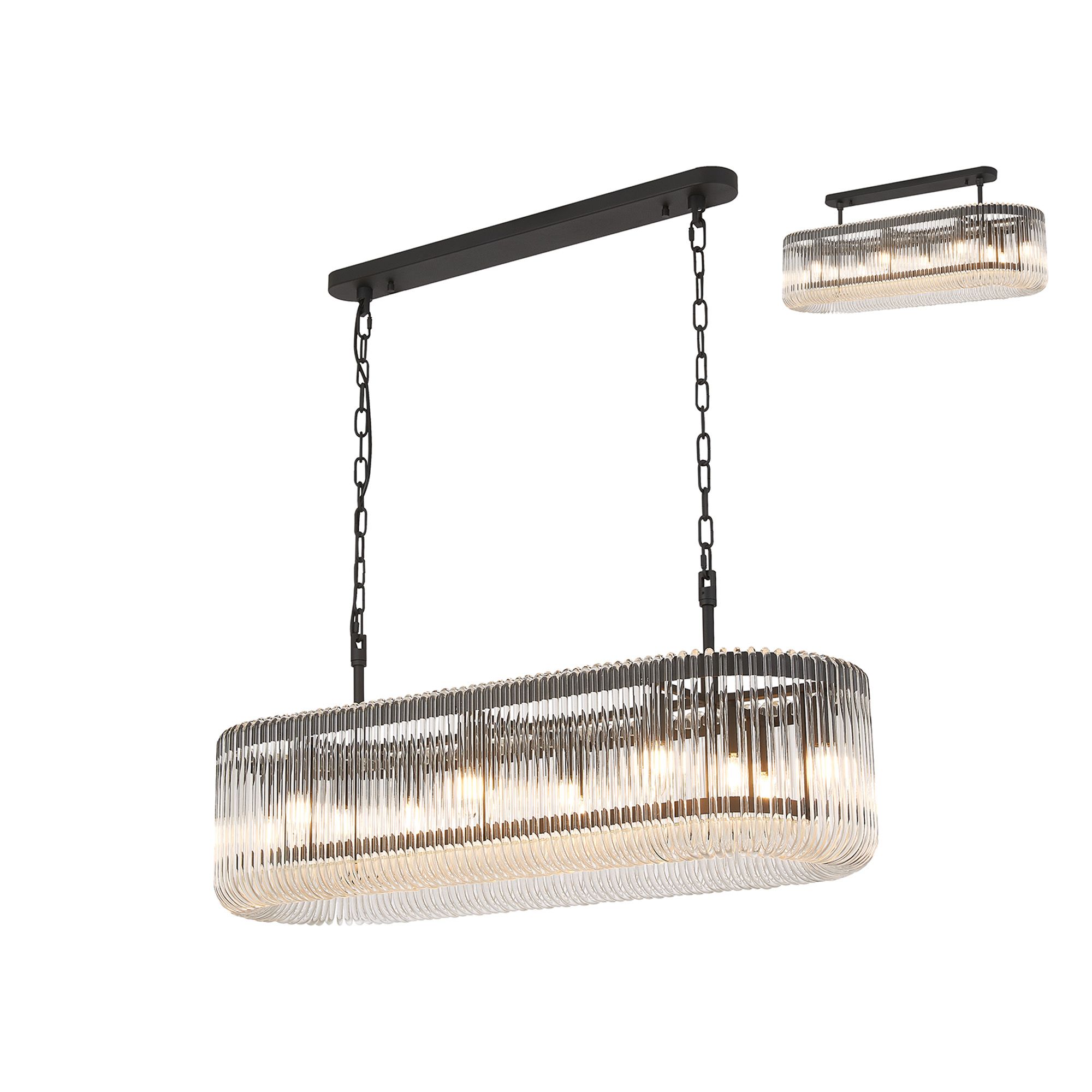 Guzzini 100 x 35cm Oval Linear Pendant/Semi Ceiling, 14 x E14, Black/Clear Glass