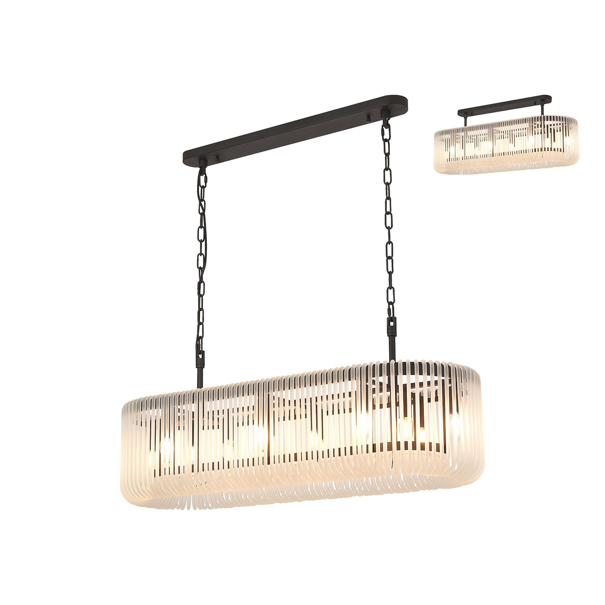 Guzzini 100 x 35cm Oval Linear Pendant/Semi Ceiling, 14 x E14, Black/Frosted Glass