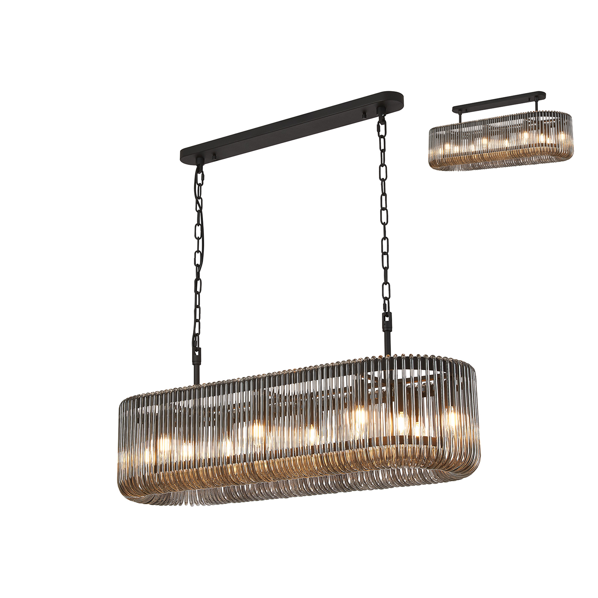 Guzzini 100 x 35cm Oval Linear Pendant/Semi Ceiling, 14 x E14, Black/Smoke Glass
