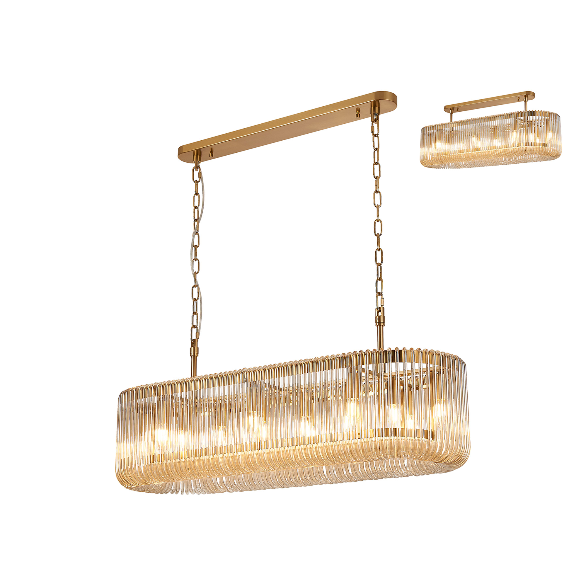 Guzzini 100 x 35cm Oval Linear Pendant/Semi Ceiling, 14 x E14, Brass/Smoke Brown Glass