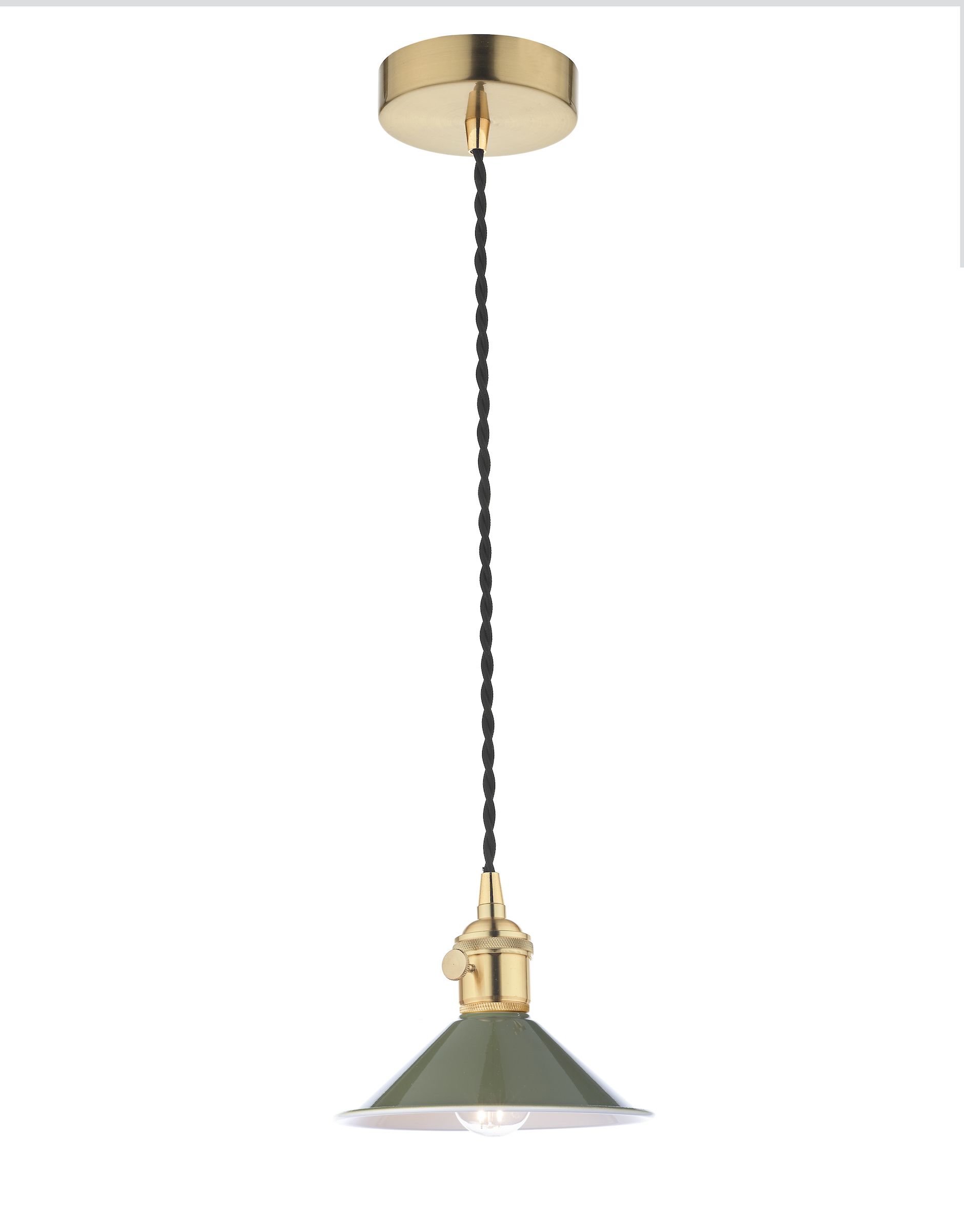 Grapadora 1 Light E14 Natural Brass Adjustable Pendant C/W Olive Green Shade
