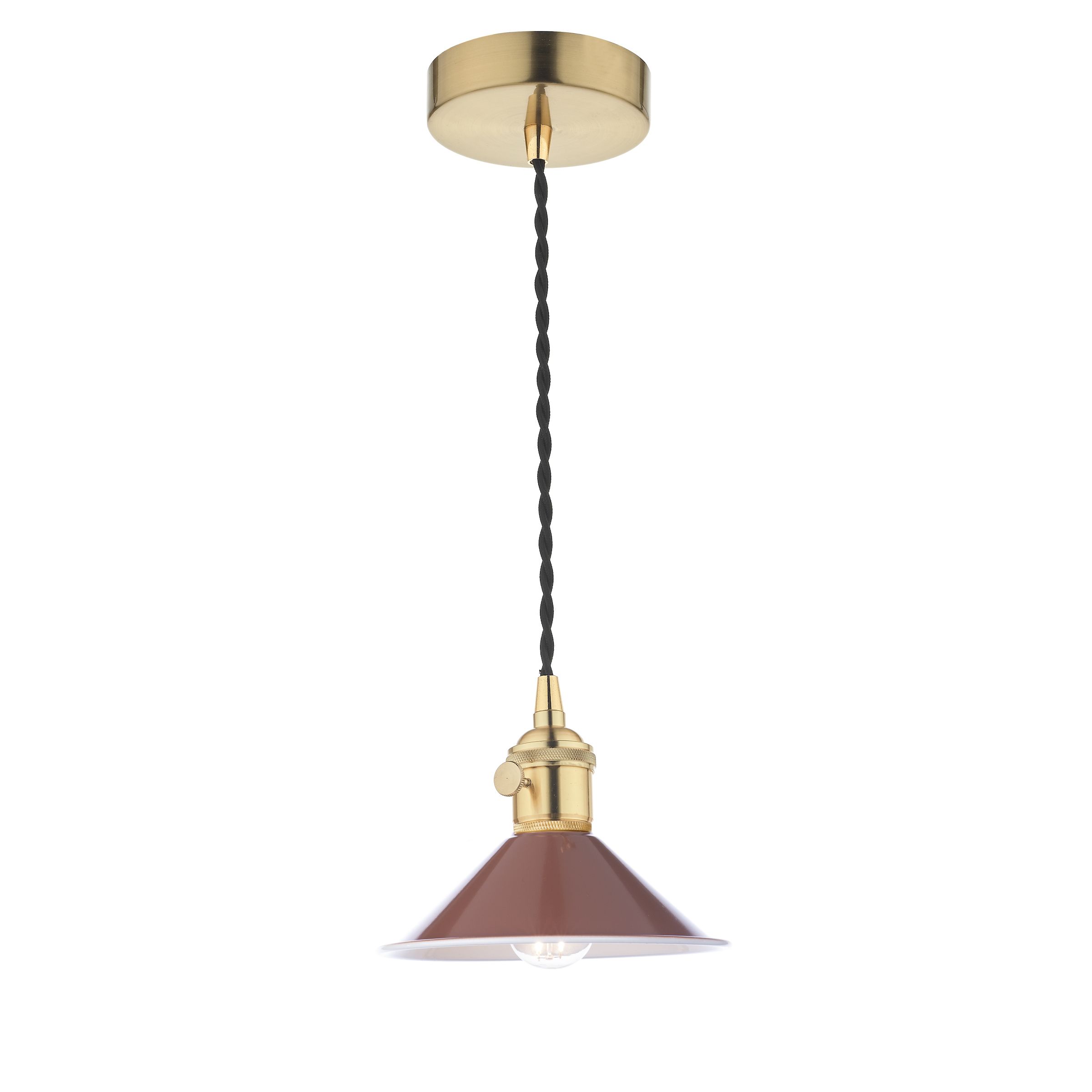 Grapadora 1 Light E14 Natural Brass Adjustable Pendant C/W Umber Shade
