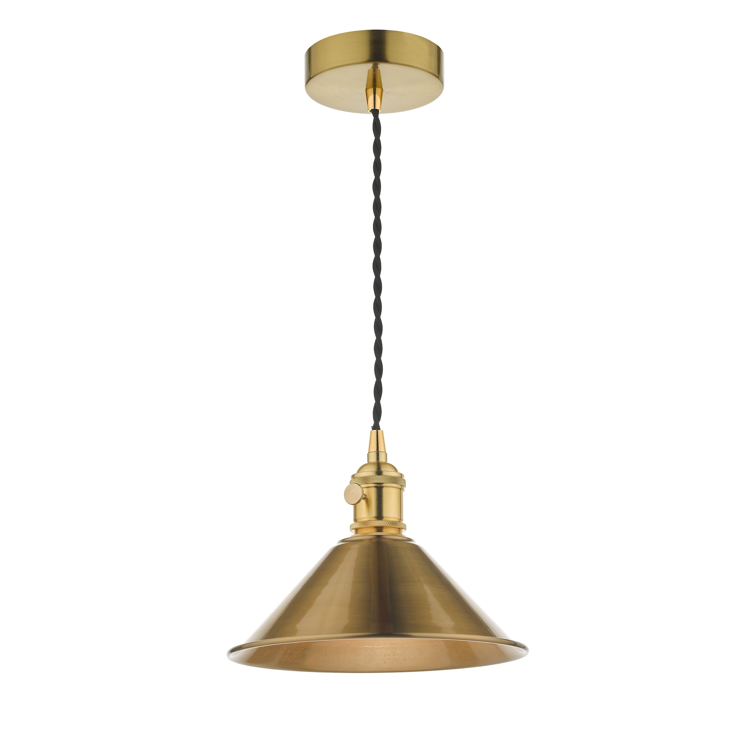 Grapadora 1 Light E14 Natural Brass Adjustable Pendant With Aged Brass Shade