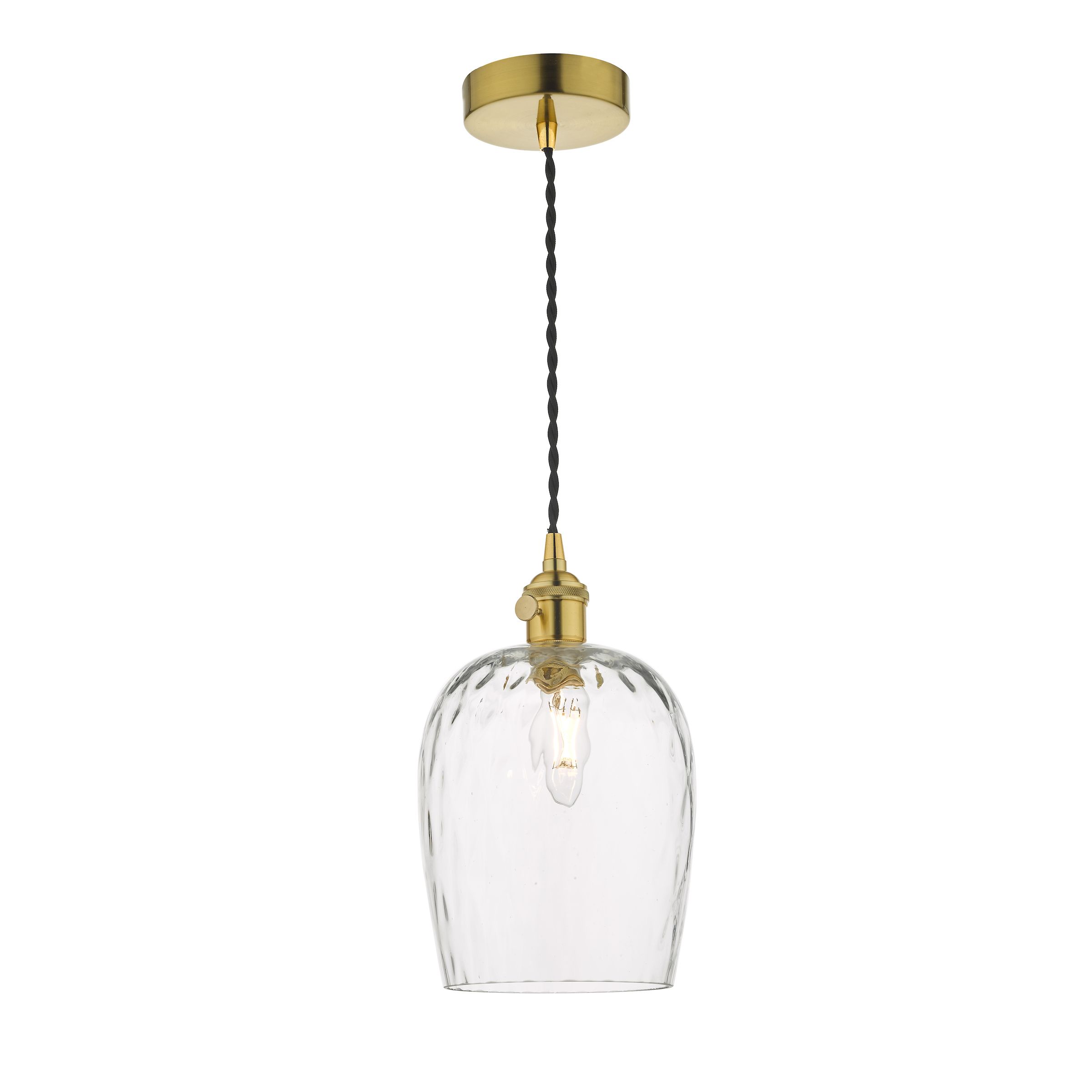 Grapadora 1 Light E14 Natural Brass Adjustable Pendant With Dimpled Glass Shade